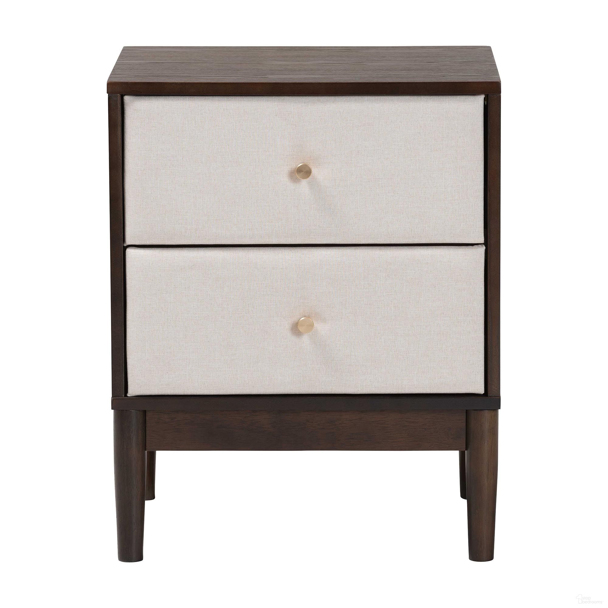 Nikolai Fabric and Wenge Wood 2-Drawer Nightstand In Brown and Beige