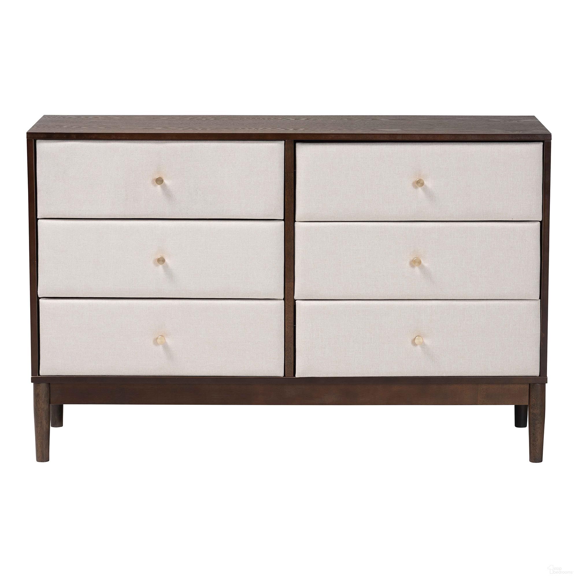 Nikolai Fabric and Wenge Wood 6-Drawer Dresser In Brown and Beige