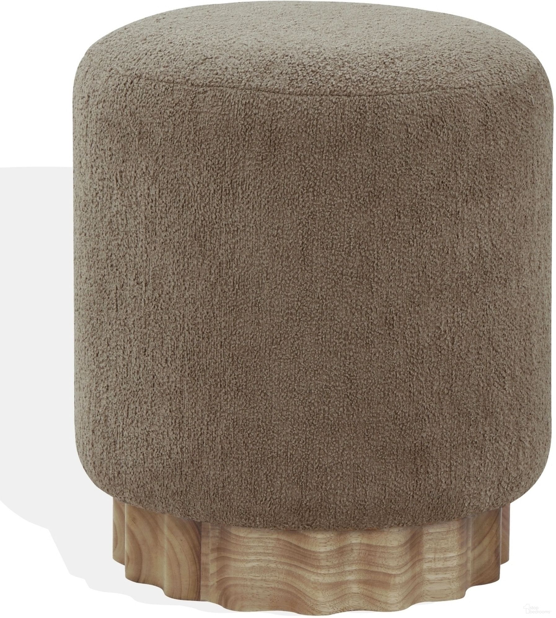 Nikolas Round Boucle Ottoman In Light Brown and Natural