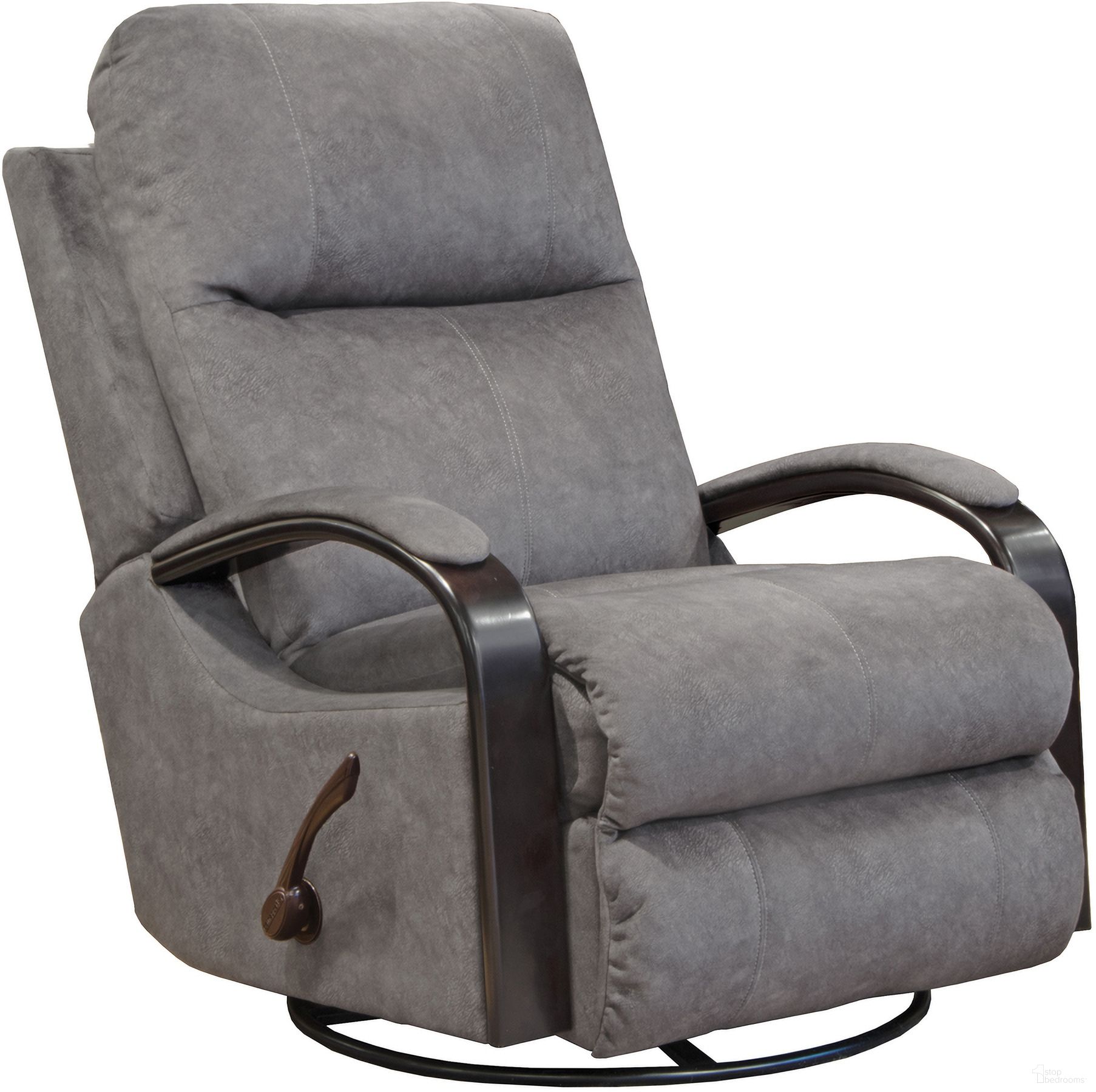 The appearance of Niles Graphite Chaise Swivel Glider Recliner designed by Catnapper in the transitional interior design. This silver piece of furniture was selected by 1StopBedrooms from Niles Collection to add a touch of cosiness and style into your home. Sku: 47035279228. Material: Fabric.