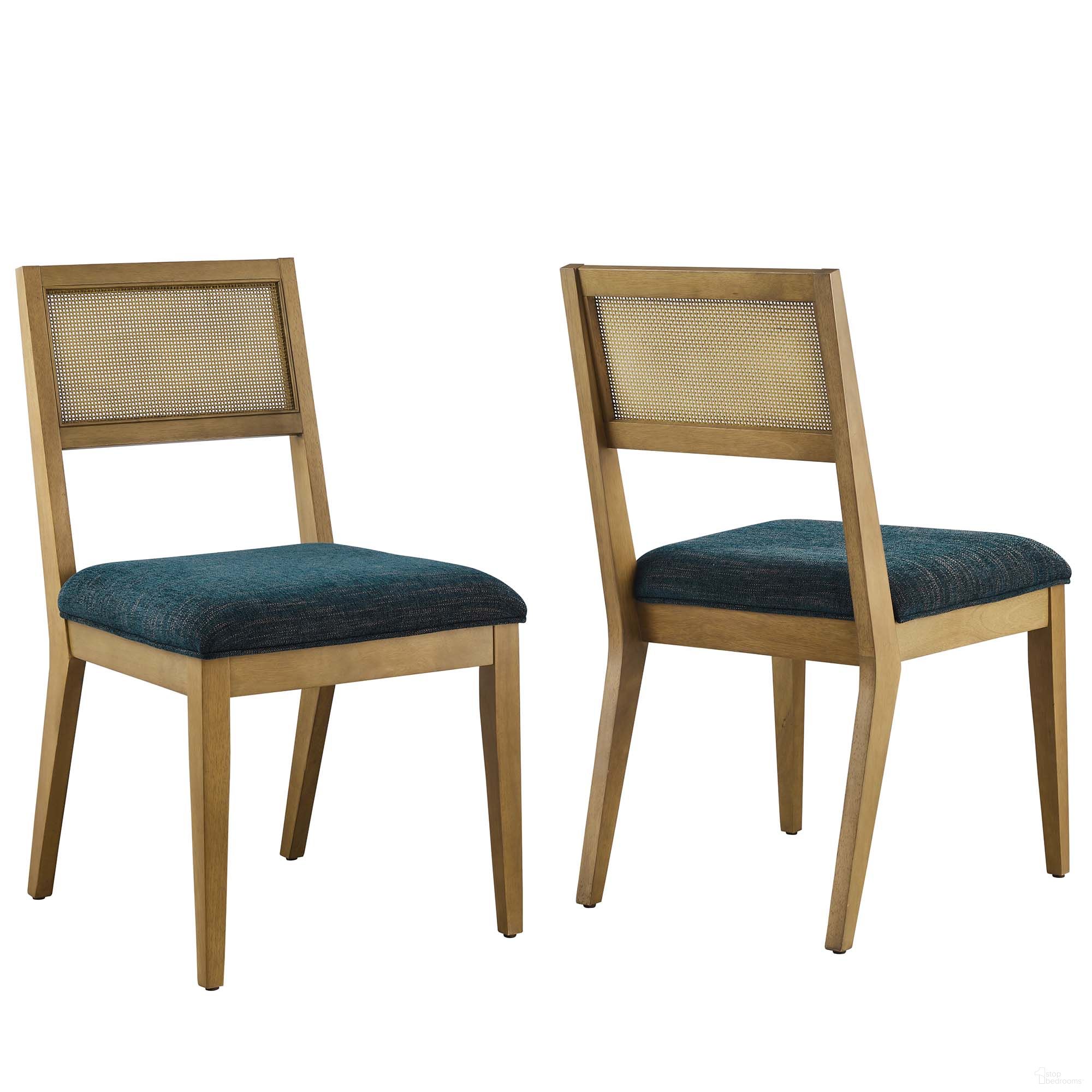 The appearance of Nimba Faux Rattan Fabric Dining Chairs Set of 2 In Heathered Weave and Azure designed by Modway in the modern / contemporary interior design. This heathered weave/azure piece of furniture was selected by 1StopBedrooms from Nimba Collection to add a touch of cosiness and style into your home. Sku: EEI-6781-FRO-HEA. Material: Fabric. Chair Type: Side Chair.