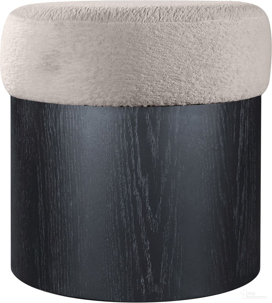 Nimes Velour Fur Fabric Ottoman and Stool In Black and Beige
