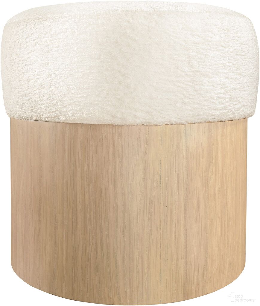 Nimes Velour Fur Fabric Ottoman and Stool In Natural and Cream