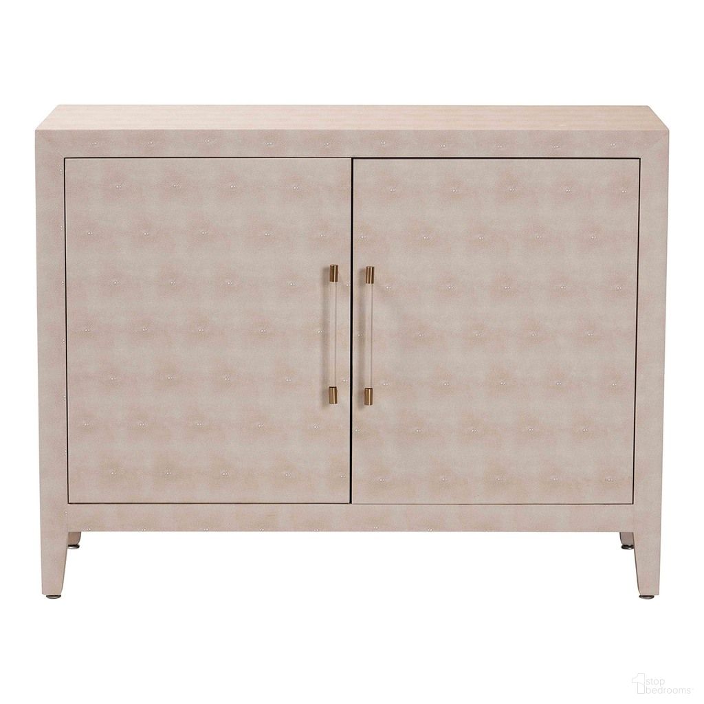 The appearance of Nira Faux Shagreen Storage Cabinet In Beige designed by Baxton Studio in the modern / contemporary interior design. This beige piece of furniture was selected by 1StopBedrooms from Nira Collection to add a touch of cosiness and style into your home. Sku: JY24B281-Beige Faux Shagreen-Cabinet. Material: MDF.
