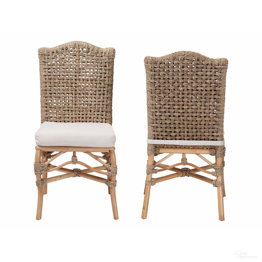 Nitya Seagrass Camelback Dining Chair Set of 2 In Natural Rattan and Natural Brown
