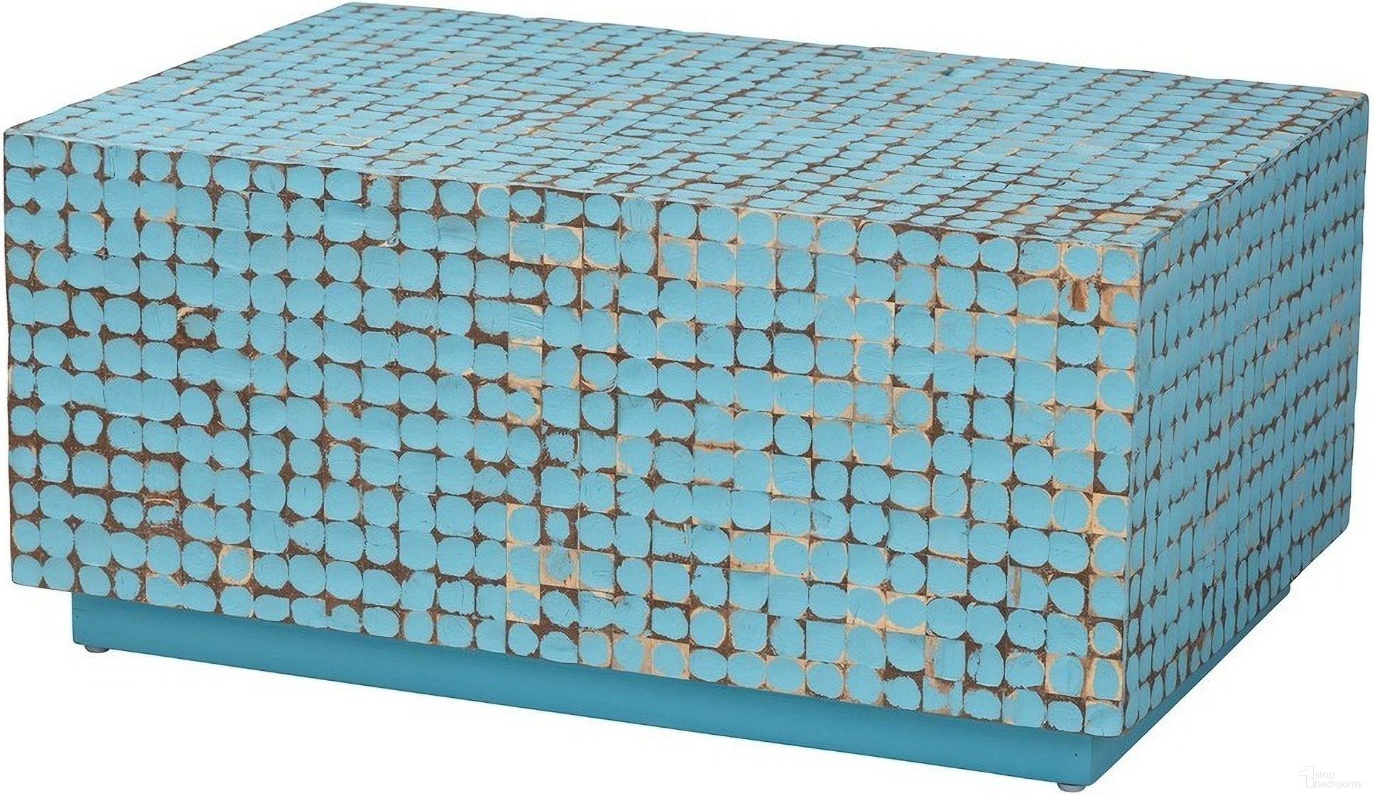 The appearance of Nitza Coconut Shell and Wood Coffee Table In Blue designed by Baxton Studio in the bohemian interior design. This blue piece of furniture was selected by 1StopBedrooms from Nitza Collection to add a touch of cosiness and style into your home. Sku: Piedras-Blue Coconut Tiled-CT. Material: Acacia Wood.