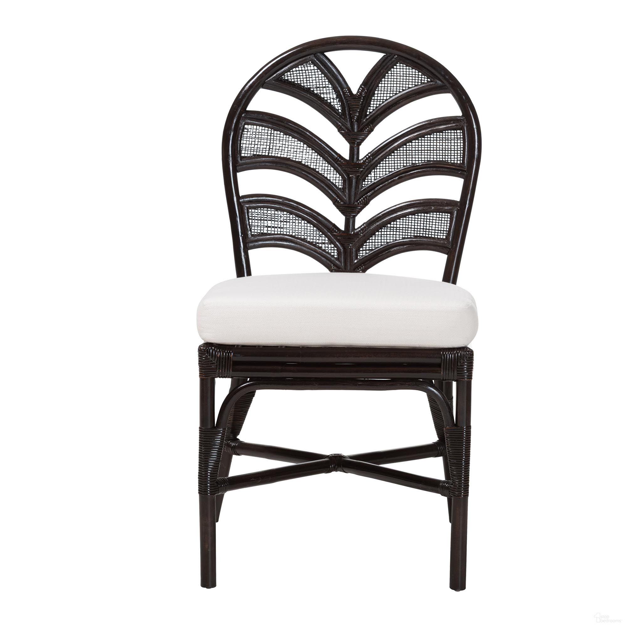 Niven Natural Rattan Handwoven Wicker Dining Chair with Cushion and Banana Leaf Backrest Design In White and Espresso