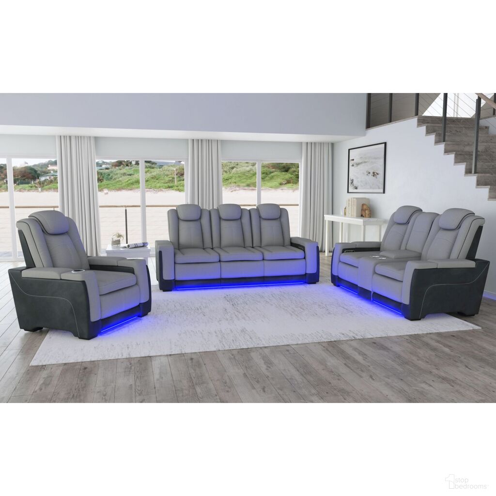 Niven Power Motion Living Room Set with Power Headrest and LED In Cement and Charcoal
