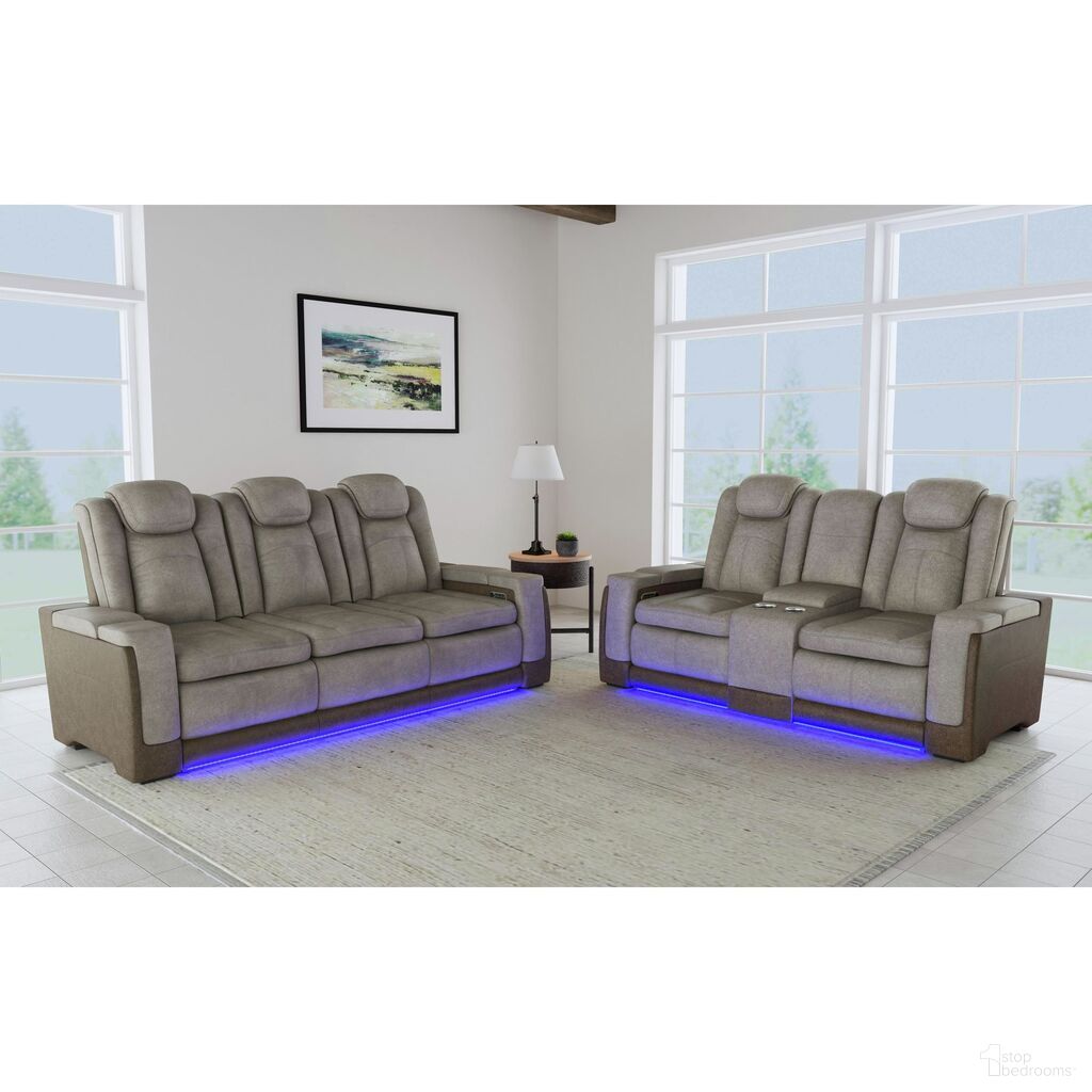 Niven Power Motion Living Room Set with Power Headrest and LED In Grey and Brown