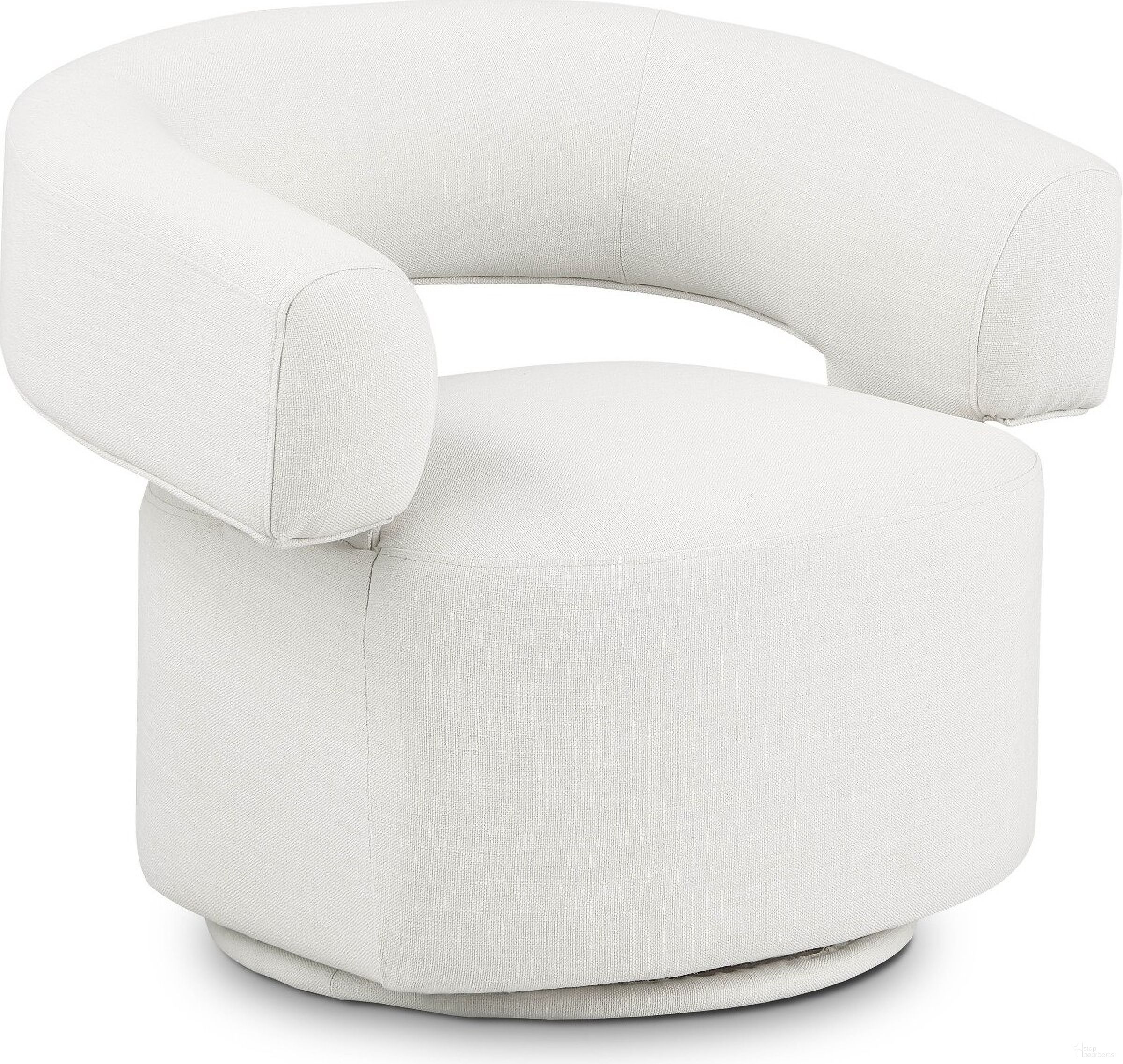 The appearance of Niya Linen Textured Fabric Swivel Accent Chair In Cream designed by Meridian in the modern / contemporary interior design. This cream piece of furniture  was selected by 1StopBedrooms from Niya Collection to add a touch of cosiness and style into your home. Sku: 598Cream. Material: Wood.