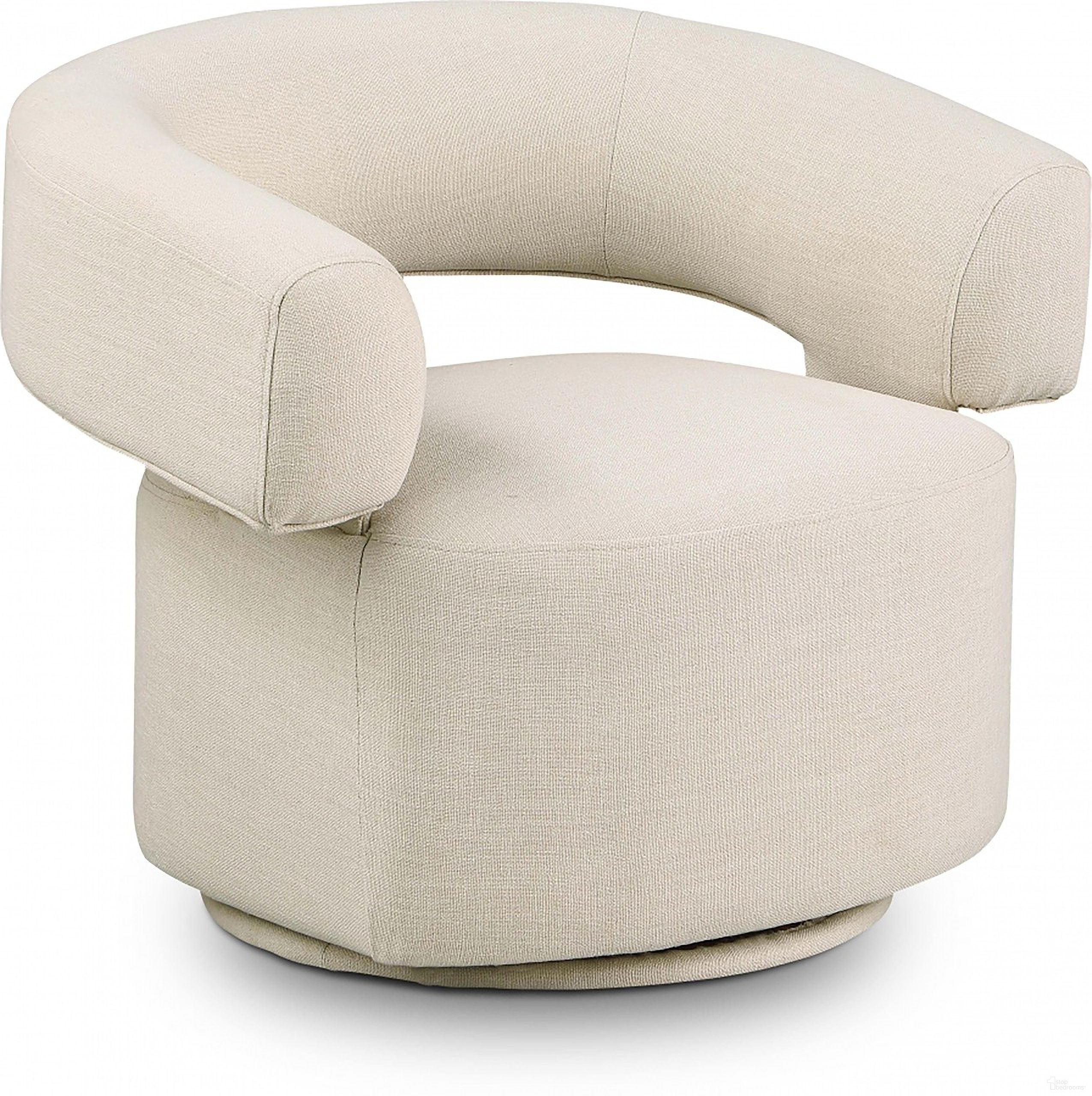 Niya Textured Fabric Swivel Accent Chair In Beige Linen
