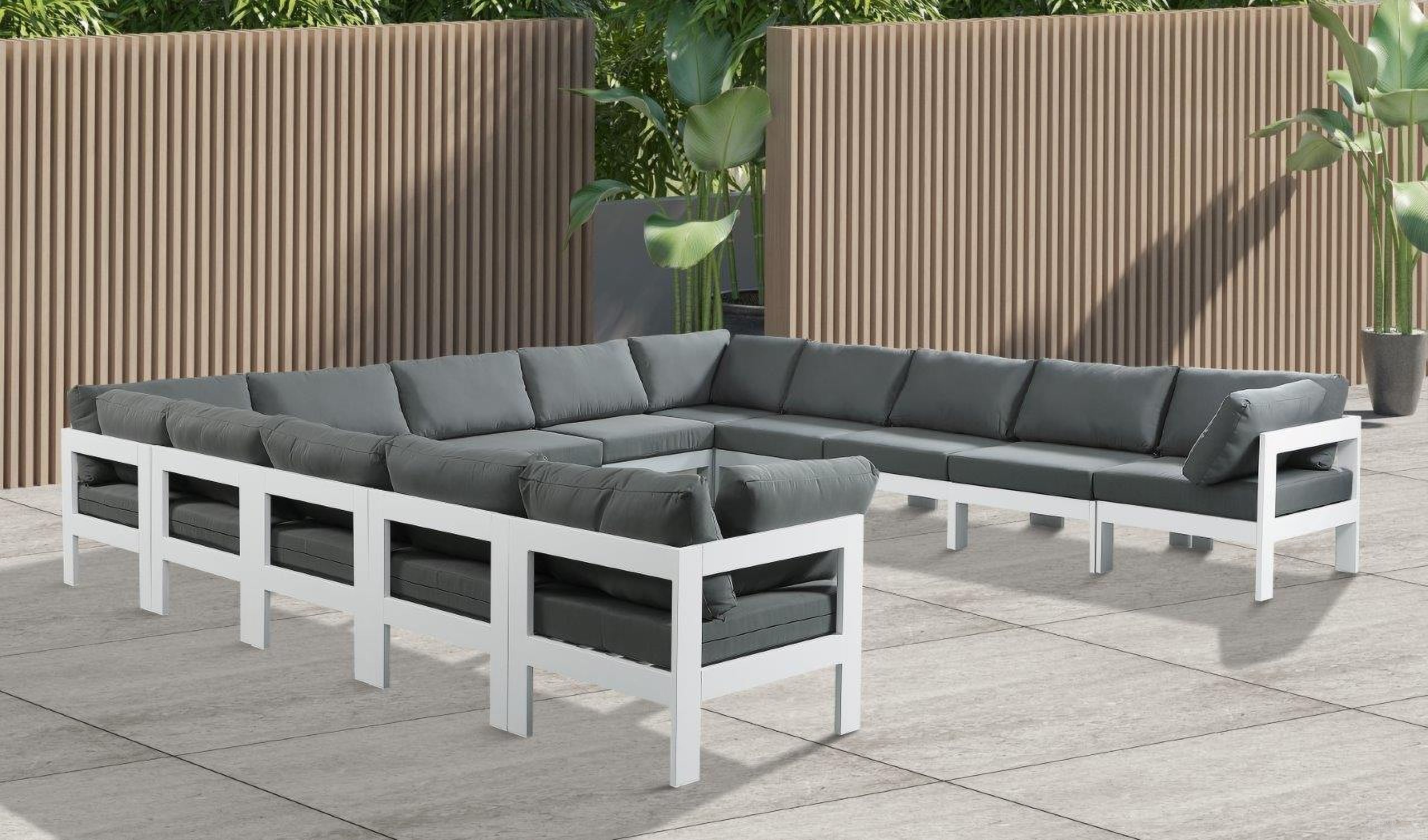 Nizuc Water Resistant Fabric Outdoor Patio 13 Piece Modular Sectional In Grey
