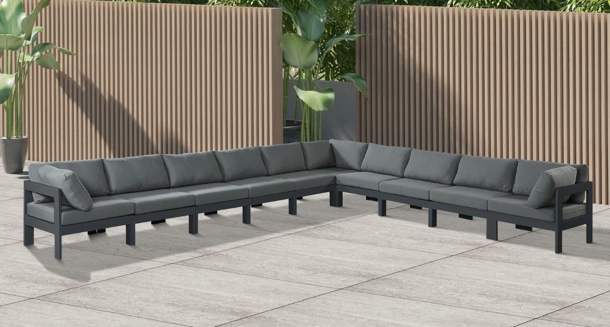 Nizuc Water Resistant Fabric Outdoor Patio 10 Piece Modular Sectional In Grey