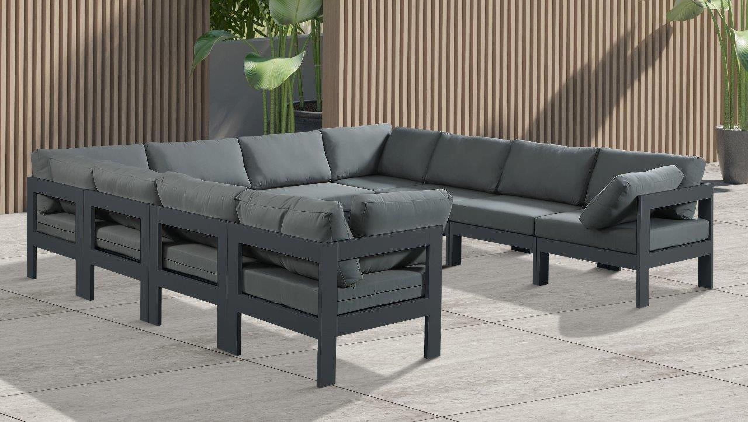 Nizuc Water Resistant Fabric Outdoor Patio 10 Piece Modular Sectional In Grey