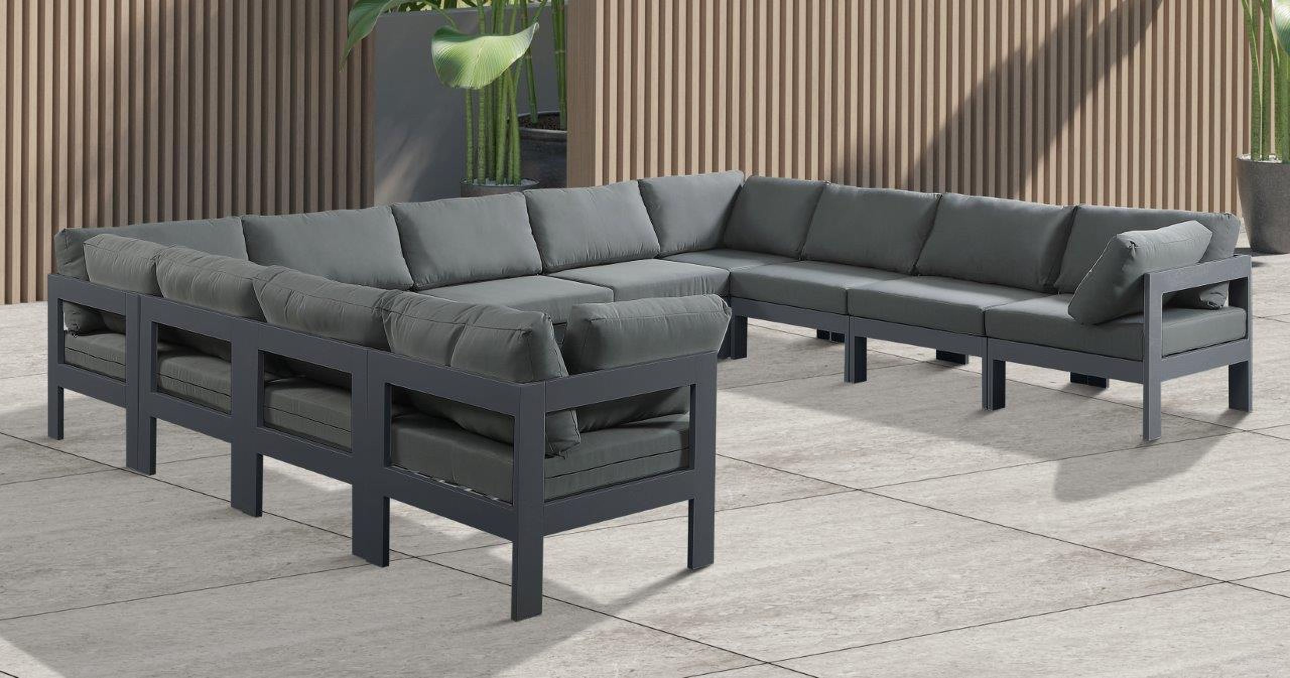 Nizuc Water Resistant Fabric Outdoor Patio 11 Piece Modular Sectional In Grey