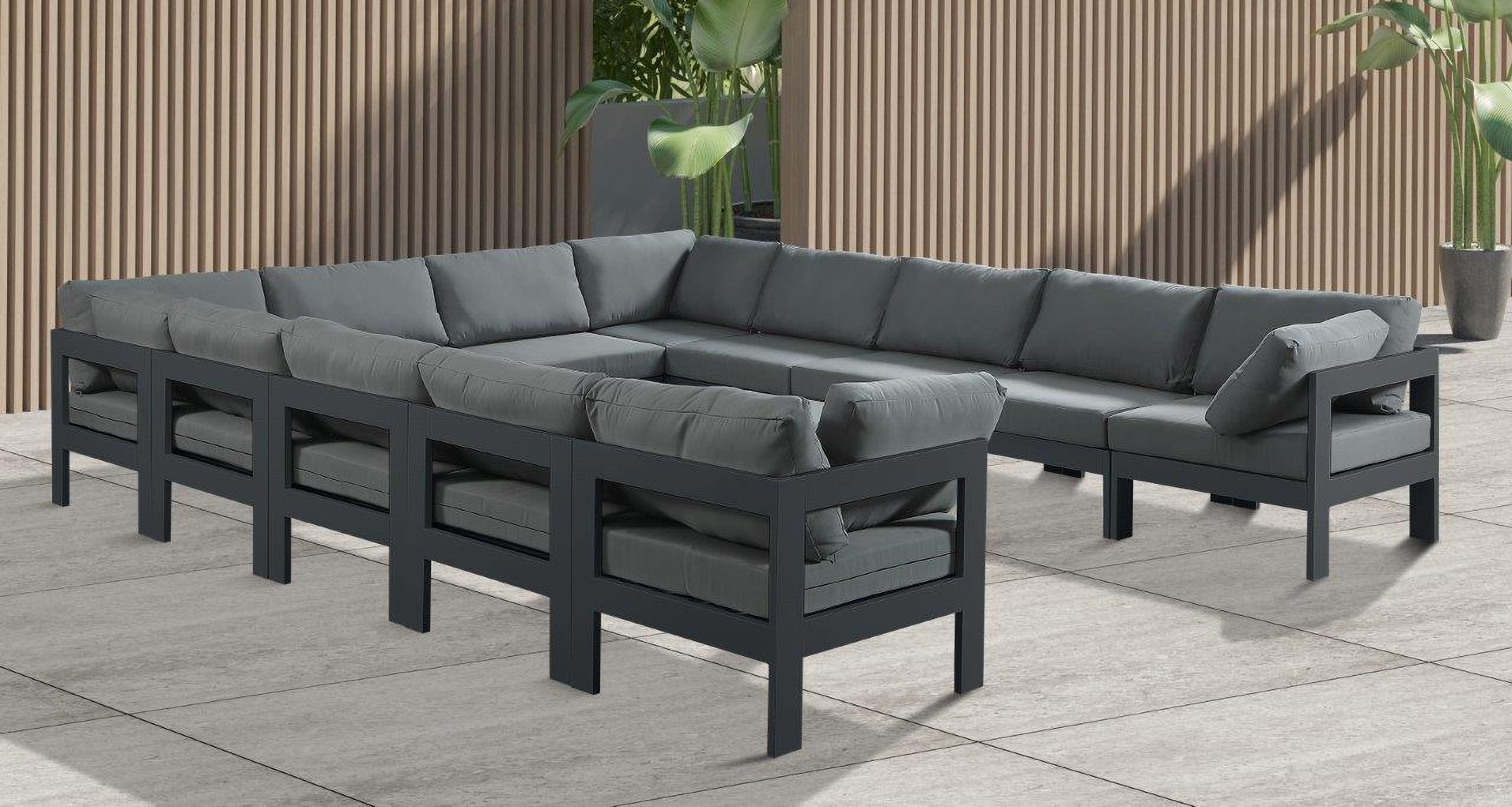 Nizuc Water Resistant Fabric Outdoor Patio 12 Piece Modular Sectional In Grey