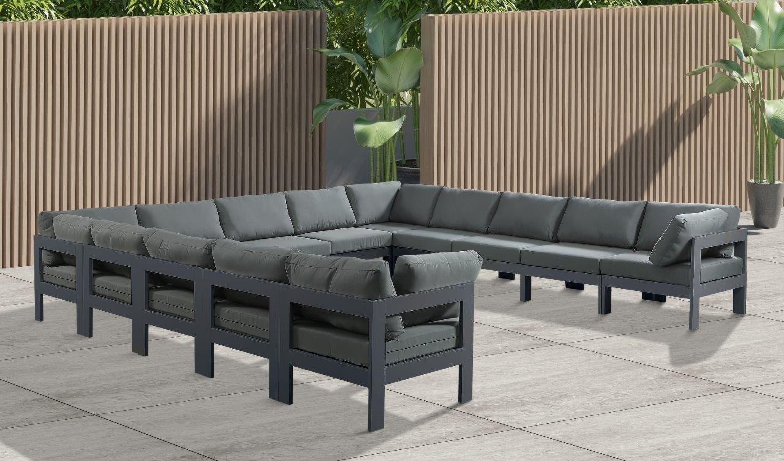 Nizuc Water Resistant Fabric Outdoor Patio 13 Piece Modular Sectional In Grey