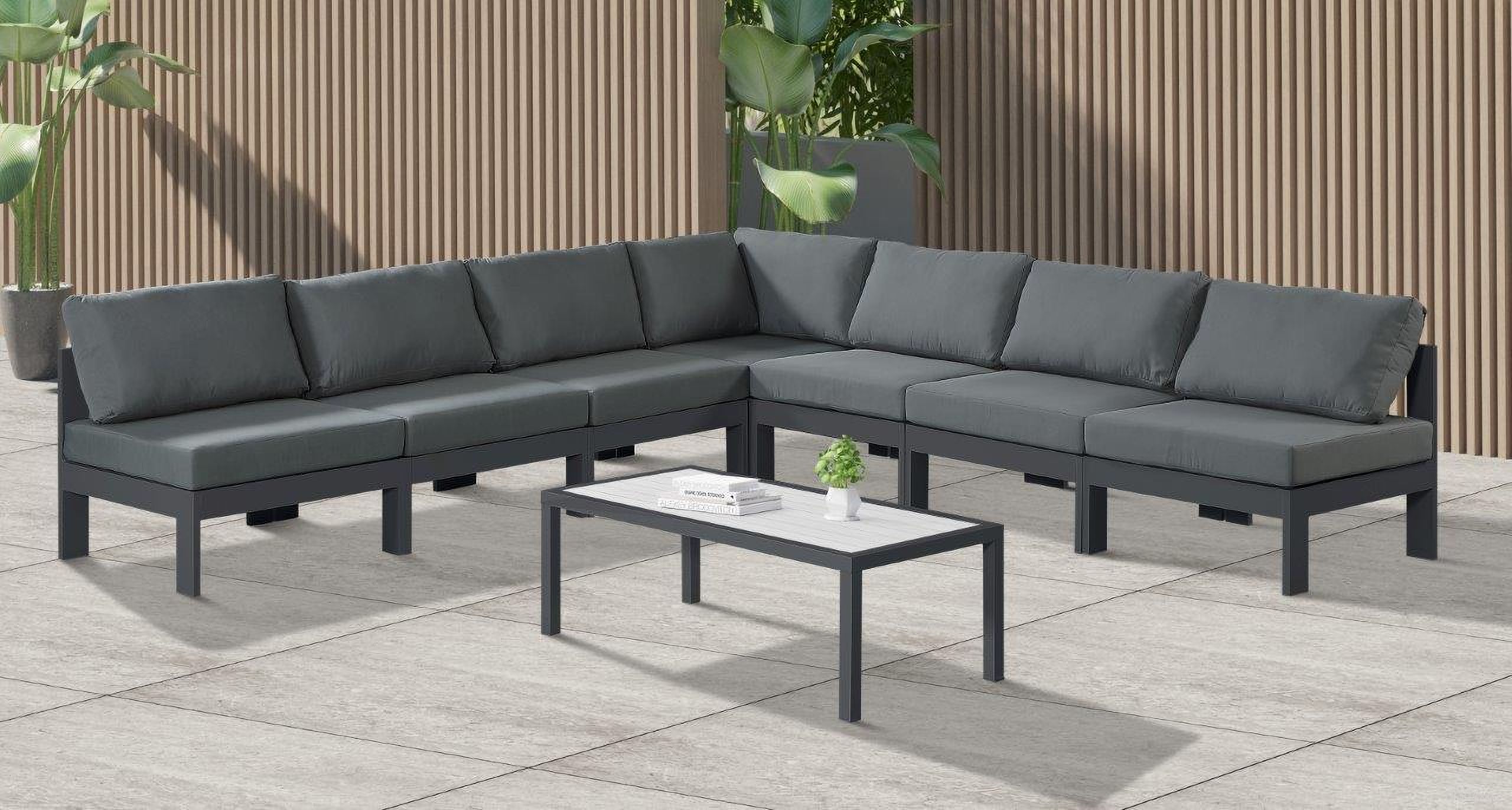 Nizuc Water Resistant Fabric Outdoor Patio 7 Piece Modular Sectional In Grey