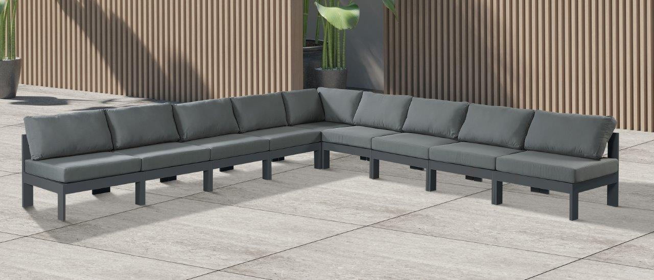 Nizuc Water Resistant Fabric Outdoor Patio 9 Piece Modular Sectional In Grey