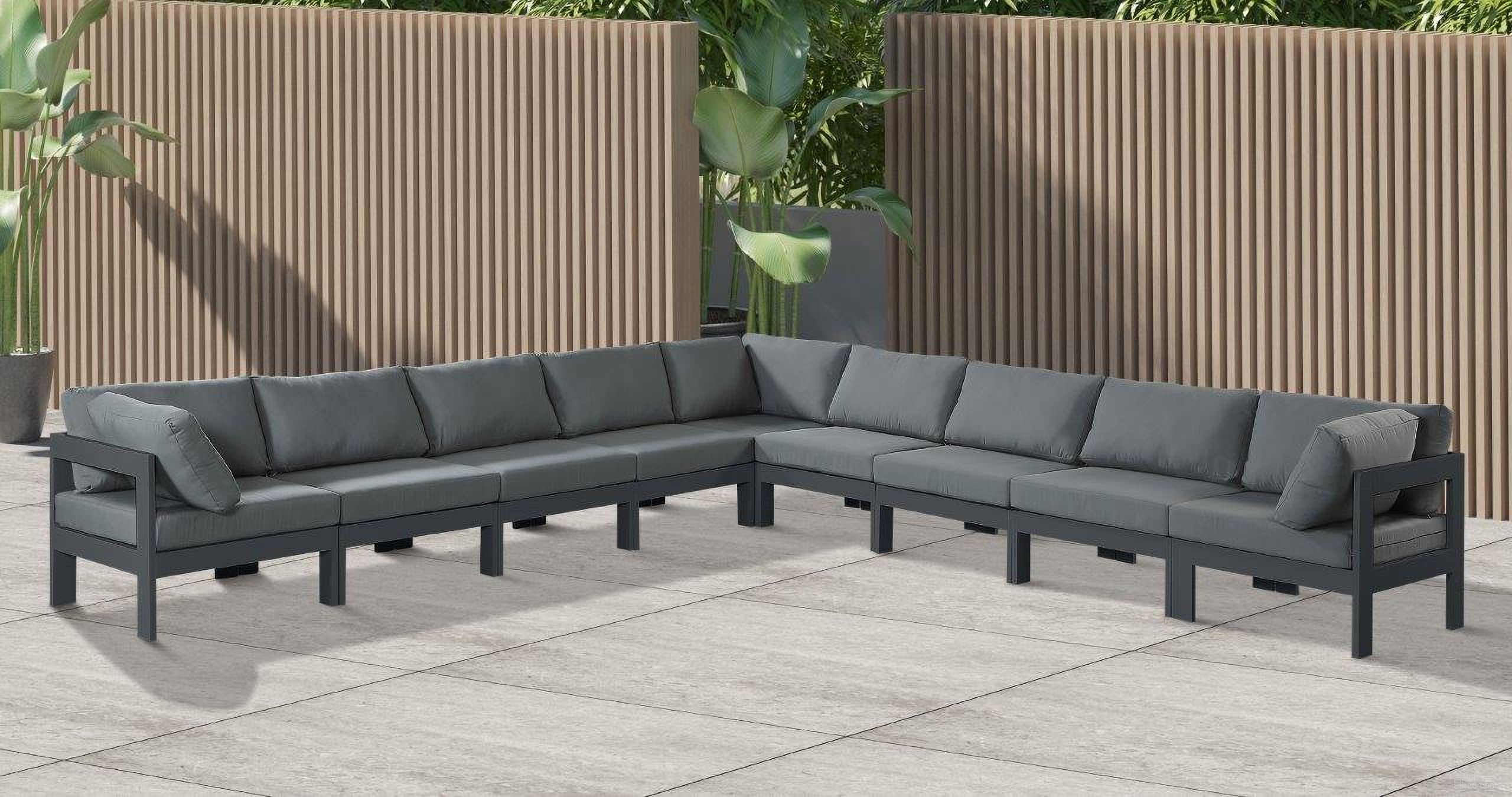 Nizuc Water Resistant Fabric Outdoor Patio 9 Piece Modular Sectional In Grey