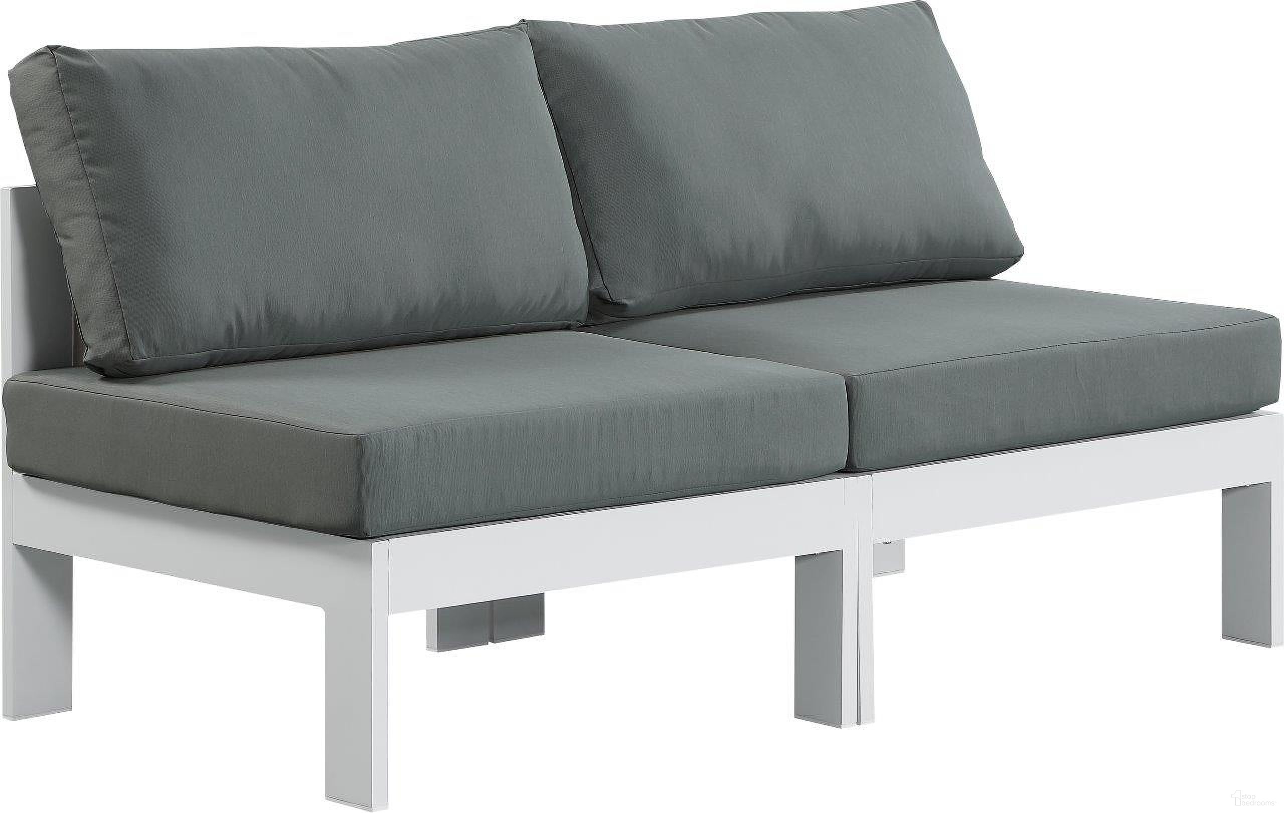 The appearance of Nizuc Water Resistant Fabric Outdoor Patio 2 Piece Modular Sofa In Grey designed by Meridian in the modern / contemporary interior design. This grey piece of furniture  was selected by 1StopBedrooms from Nizuc Collection to add a touch of cosiness and style into your home. Sku: 375Grey-Armless;375Grey-Armless. Material: Aluminum.