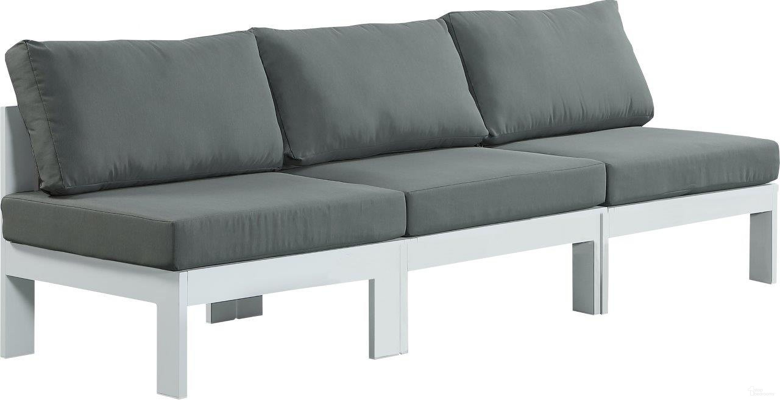 The appearance of Nizuc Water Resistant Fabric Outdoor Patio 3 Piece Modular Sofa In Grey designed by Meridian in the modern / contemporary interior design. This grey piece of furniture was selected by 1StopBedrooms from Nizuc Collection to add a touch of cosiness and style into your home. Sku: 375Grey-Armless;375Grey-Armless;375Grey-Armless. Material: Aluminum.