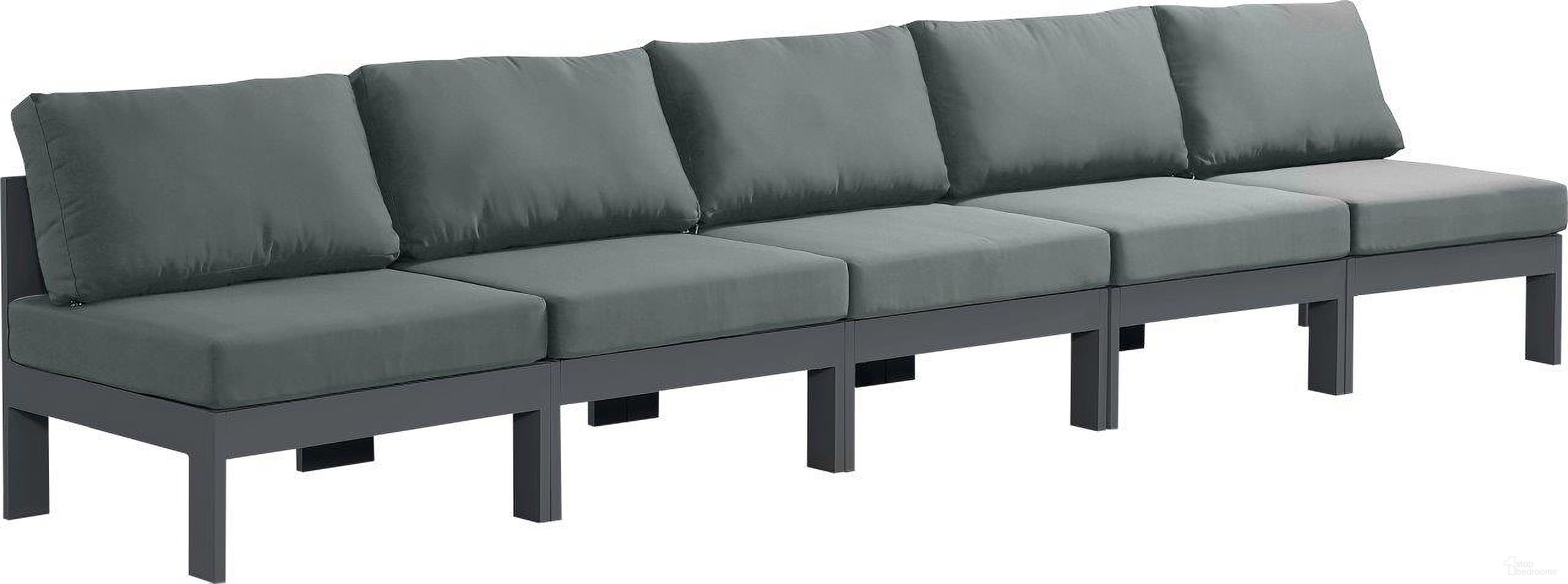 The appearance of Nizuc Water Resistant Fabric Outdoor Patio 5 Piece Modular Sofa In Grey designed by Meridian in the modern / contemporary interior design. This grey piece of furniture was selected by 1StopBedrooms from Nizuc Collection to add a touch of cosiness and style into your home. Sku: 376Grey-Armless;376Grey-Armless;376Grey-Armless;376Grey-Armless;376Grey-Armless. Material: Aluminum.