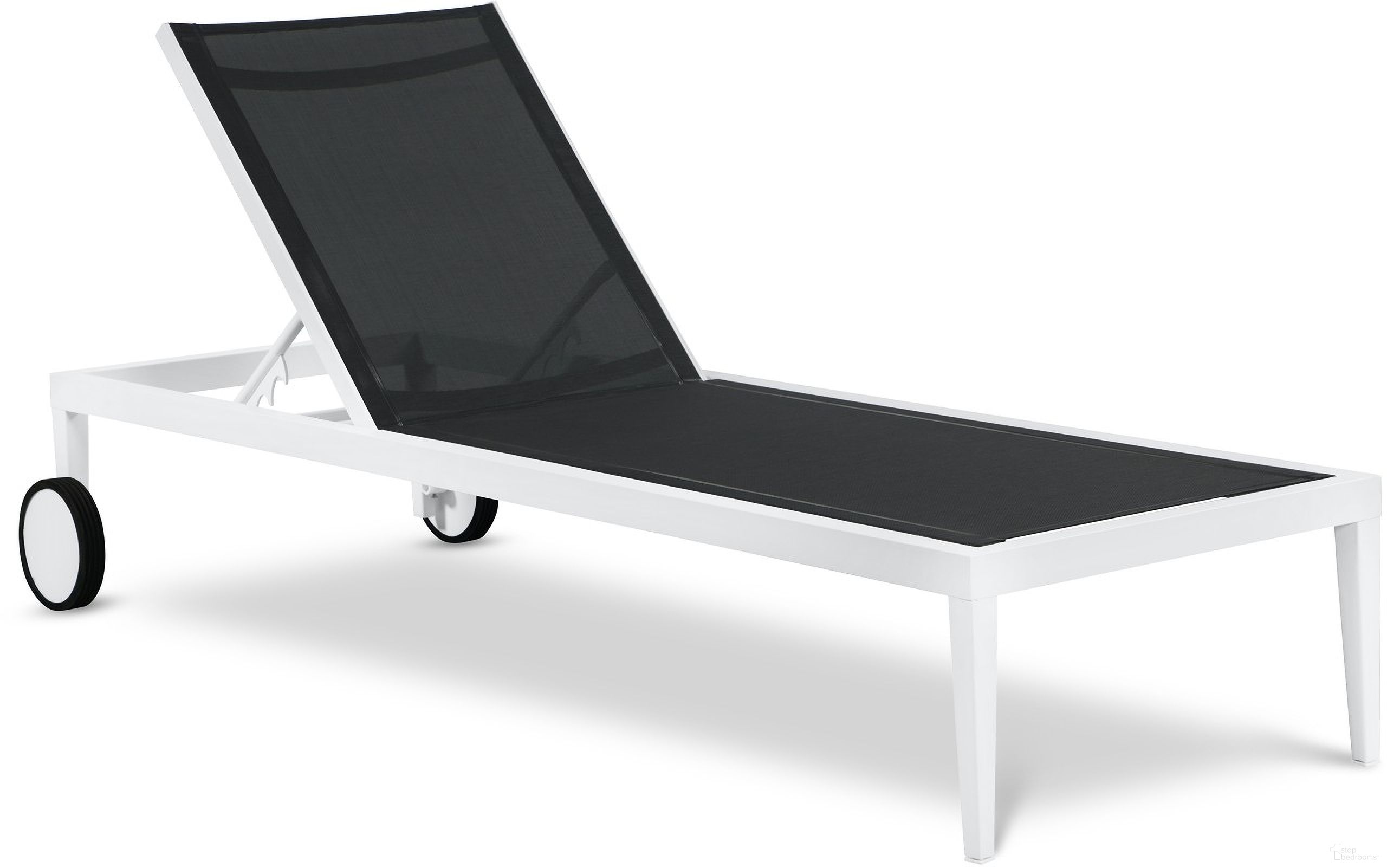 The appearance of Nizuc Water Resistant Fabric Outdoor Patio Aluminum Mesh Chaise Lounge Chair In Black/White designed by Meridian in the modern / contemporary interior design. This black piece of furniture was selected by 1StopBedrooms from Nizuc Collection to add a touch of cosiness and style into your home. Sku: 373Black. Material: Aluminum.