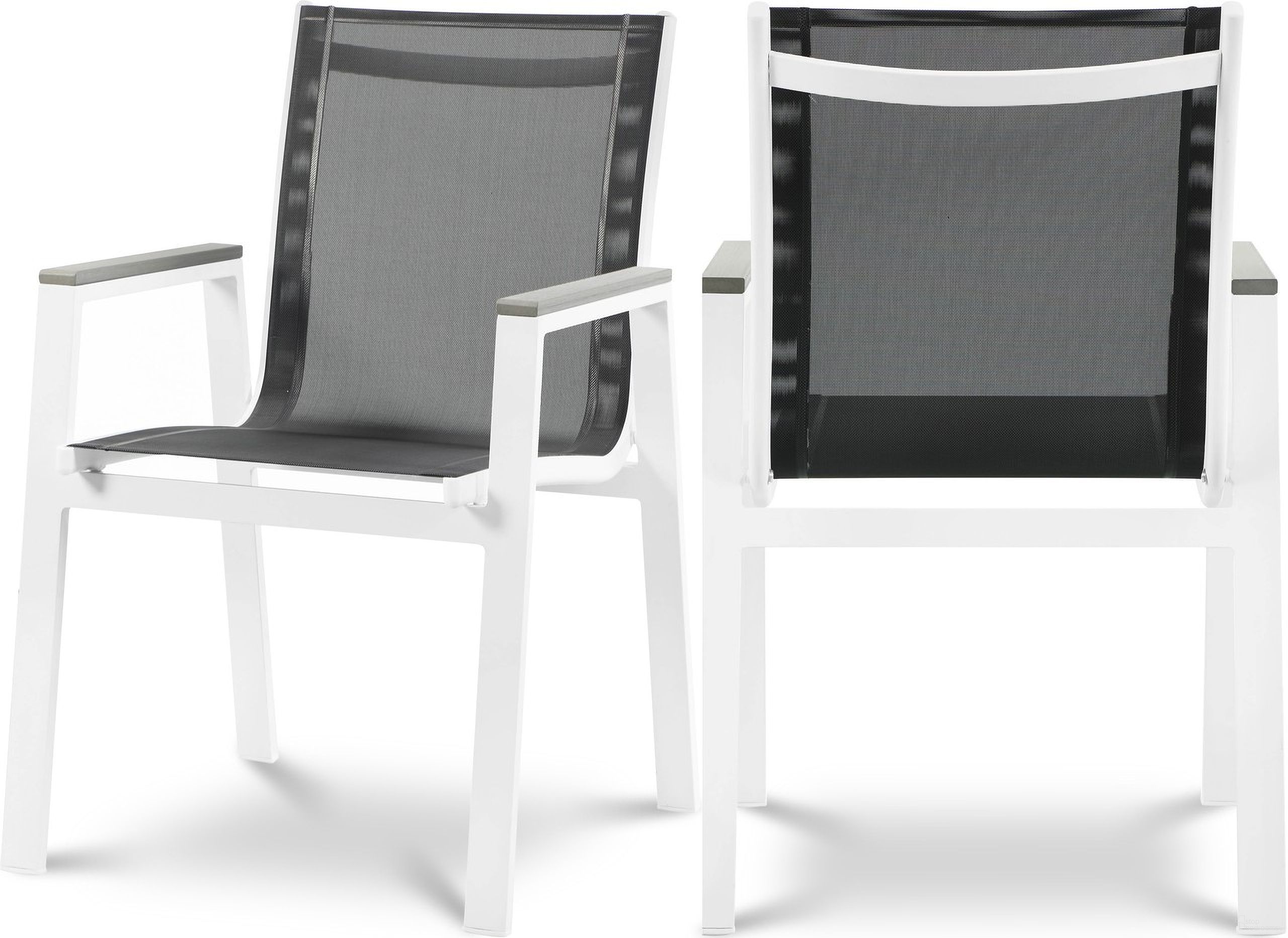The appearance of Nizuc Water Resistant Fabric Outdoor Patio Aluminum Mesh Dining Arm Chair Set of 2 In Black/White designed by Meridian in the modern / contemporary interior design. This black piece of furniture was selected by 1StopBedrooms from Nizuc Collection to add a touch of cosiness and style into your home. Sku: 366Black-AC. Material: Aluminum.
