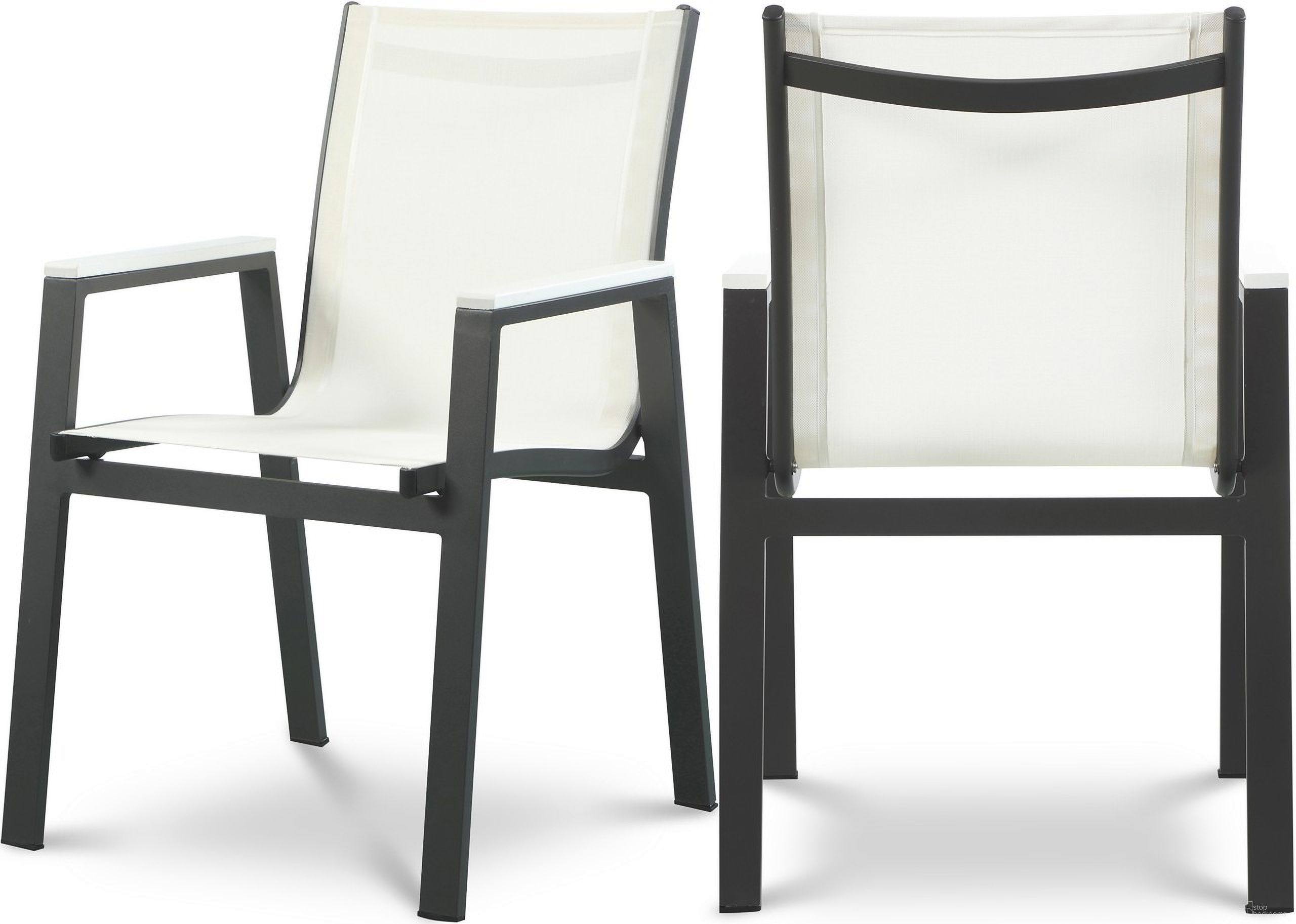 The appearance of Nizuc Water Resistant Fabric Outdoor Patio Aluminum Mesh Dining Arm Chair Set of 2 In White/Dark Grey designed by Meridian in the modern / contemporary interior design. This white piece of furniture was selected by 1StopBedrooms from Nizuc Collection to add a touch of cosiness and style into your home. Sku: 367White-AC. Material: Aluminum.