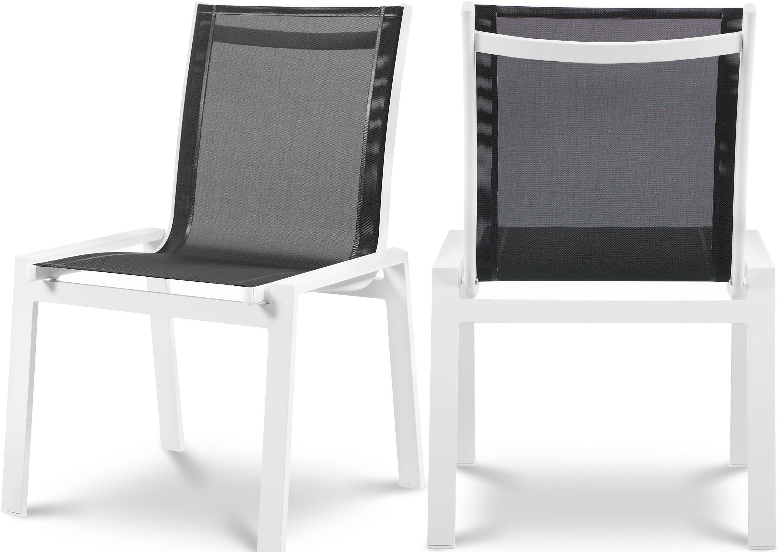 The appearance of Nizuc Water Resistant Fabric Outdoor Patio Aluminum Mesh Dining Chair Set of 2 In Black/White designed by Meridian in the modern / contemporary interior design. This black piece of furniture was selected by 1StopBedrooms from Nizuc Collection to add a touch of cosiness and style into your home. Sku: 368Black-C. Material: Aluminum.
