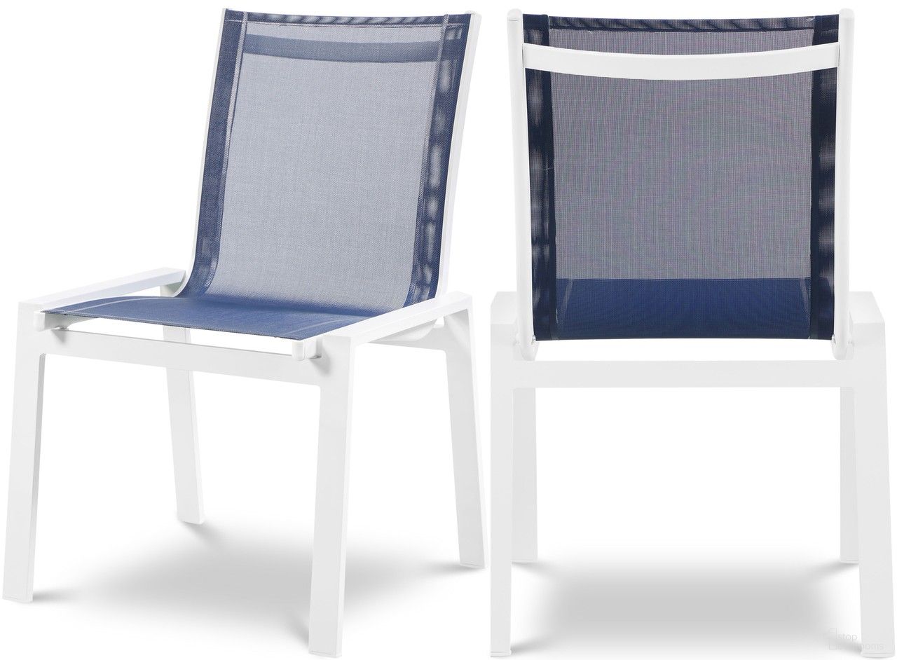 The appearance of Nizuc Water Resistant Fabric Outdoor Patio Aluminum Mesh Dining Chair Set of 2 In Navy designed by Meridian in the modern / contemporary interior design. This navy piece of furniture was selected by 1StopBedrooms from Nizuc Collection to add a touch of cosiness and style into your home. Sku: 368Navy-C. Material: Aluminum.