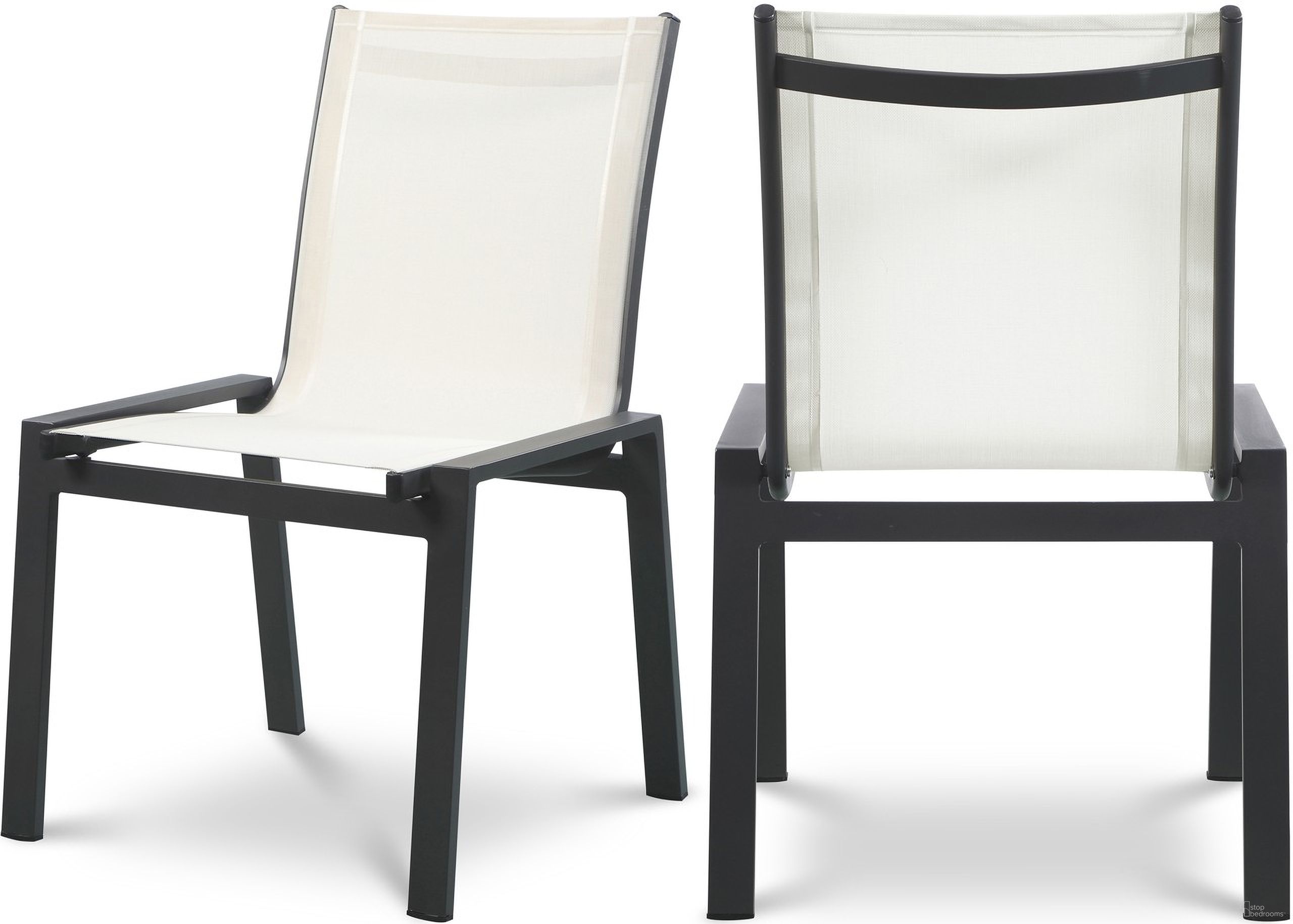 The appearance of Nizuc Water Resistant Fabric Outdoor Patio Aluminum Mesh Dining Chair Set of 2 In White/Grey designed by Meridian in the modern / contemporary interior design. This white piece of furniture was selected by 1StopBedrooms from Nizuc Collection to add a touch of cosiness and style into your home. Sku: 369White-C. Material: Aluminum.