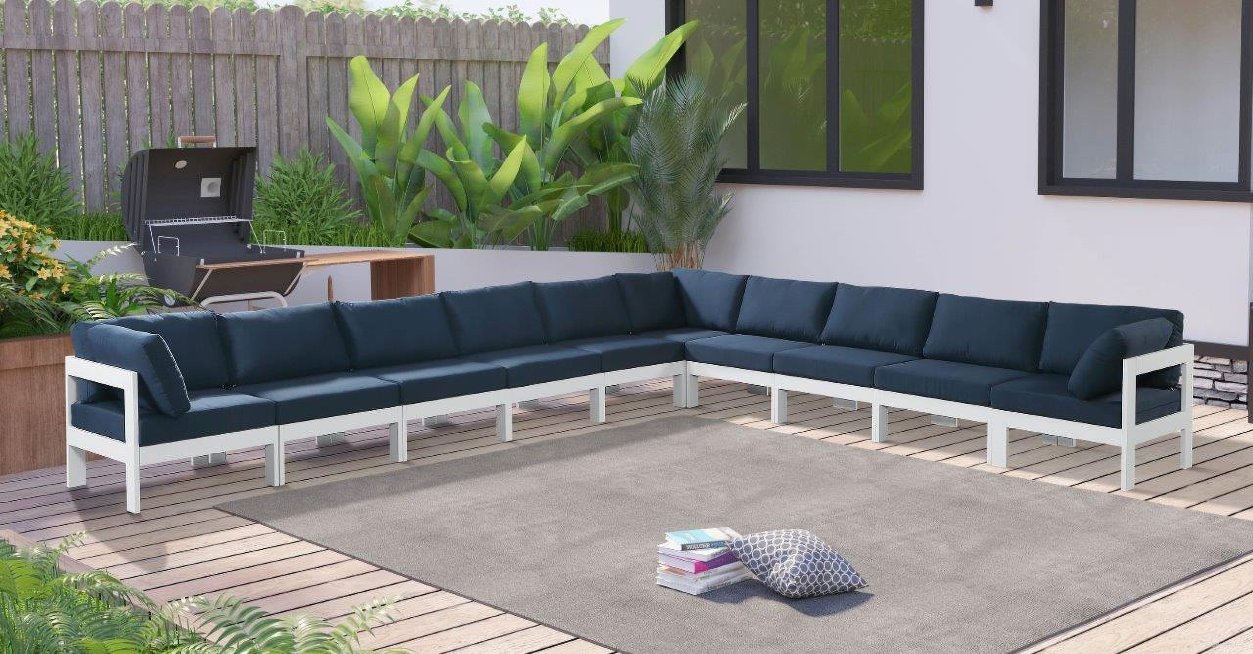 Nizuc Water Resistant Fabric Outdoor Patio 10 Piece Modular Sectional In Navy