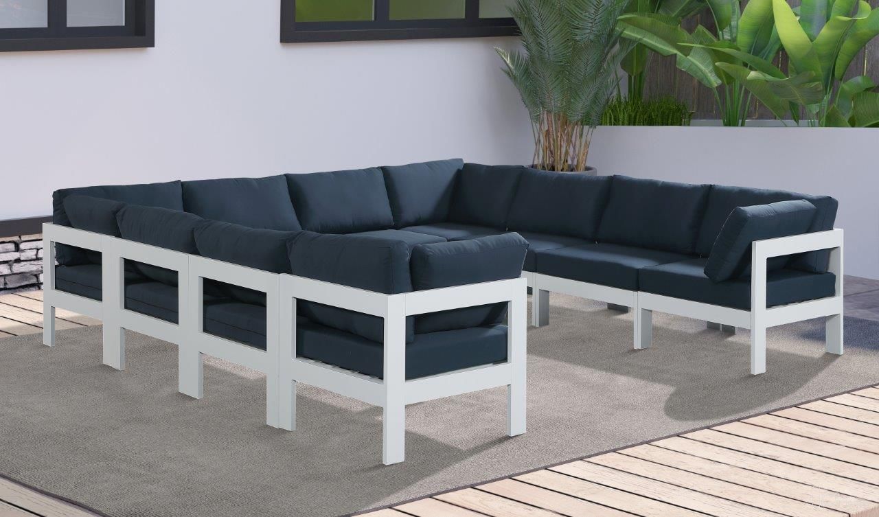 Nizuc Water Resistant Fabric Outdoor Patio 10 Piece Modular Sectional In Navy