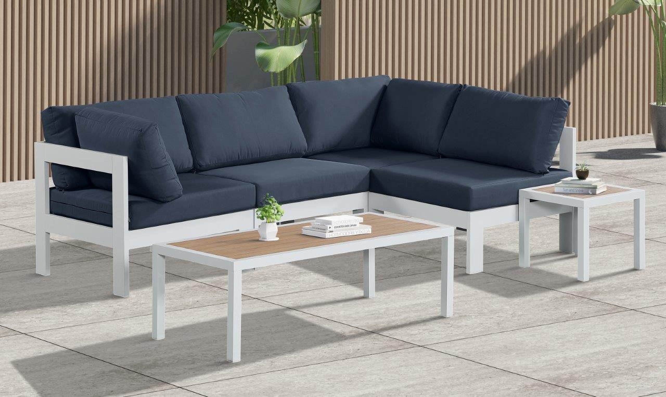 Nizuc Water Resistant Fabric 4 Piece Outdoor Patio Modular Sectional In Navy