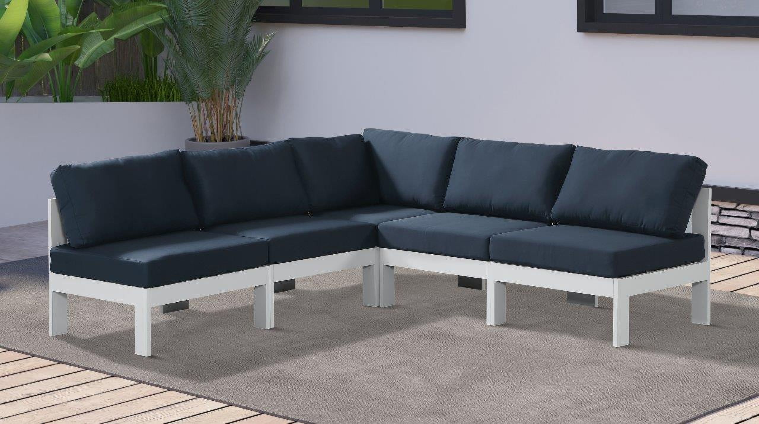 Nizuc Water Resistant Fabric Outdoor Patio 5 Piece Modular Sectional In Navy