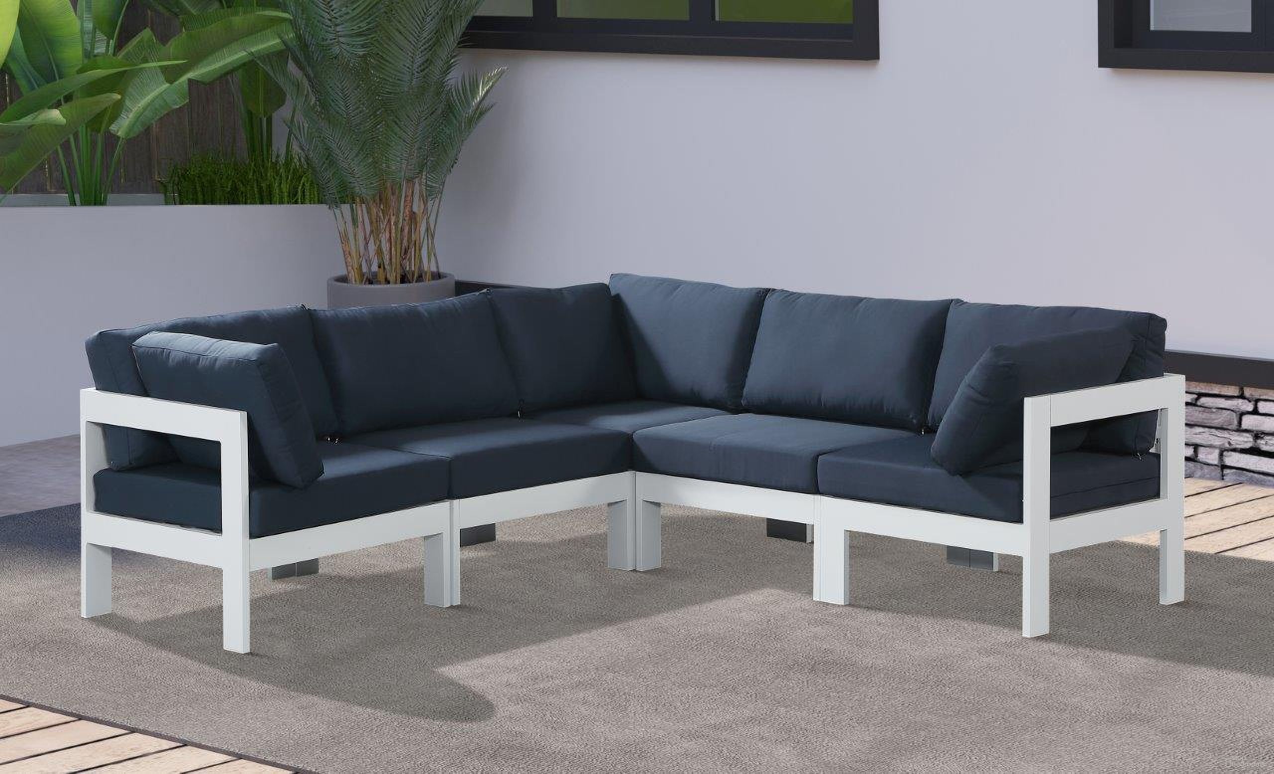 Nizuc Water Resistant Fabric Outdoor Patio 5 Piece Modular Sectional In Navy