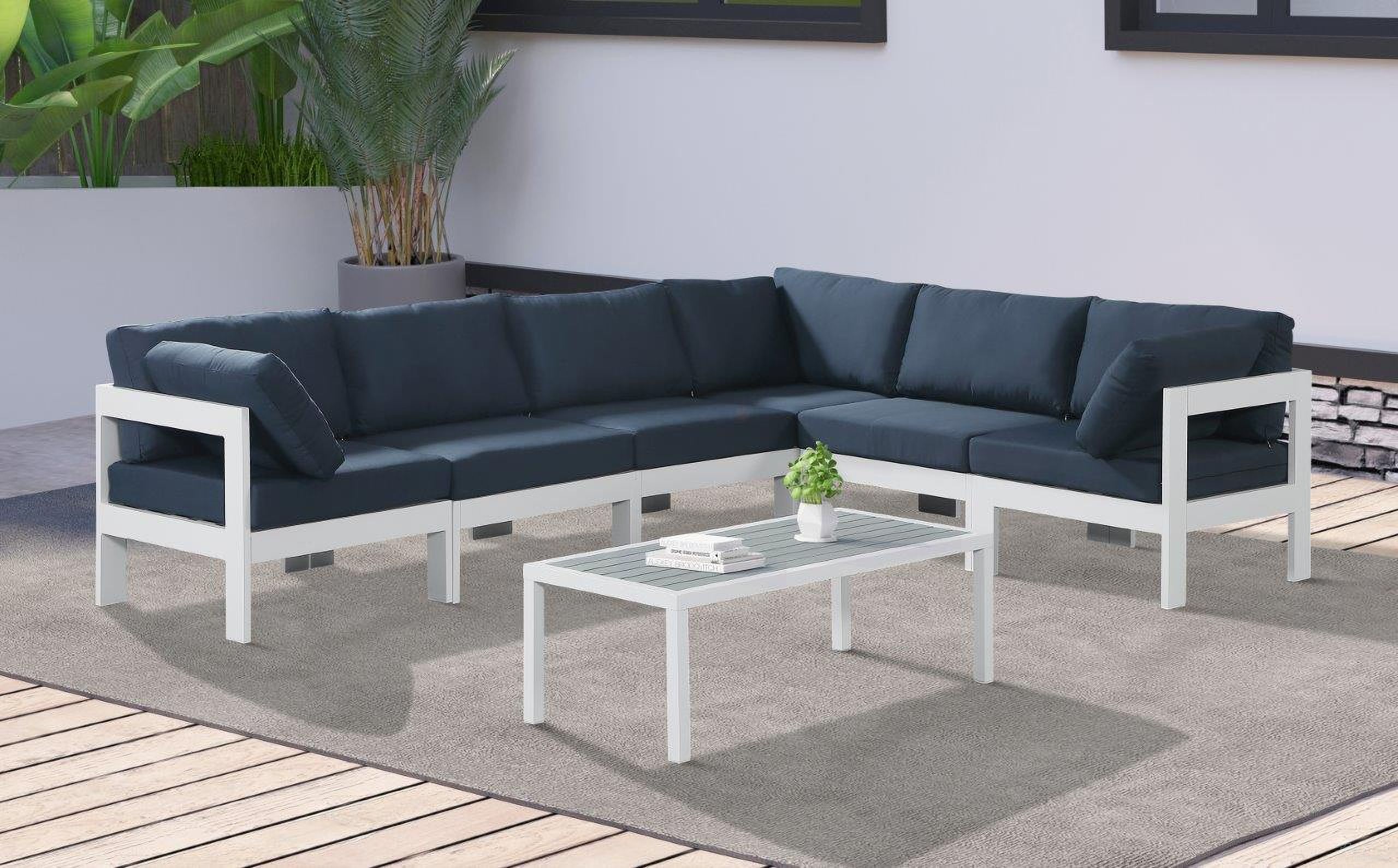 Nizuc Water Resistant Fabric Outdoor Patio 6 Piece Modular Sectional In Navy