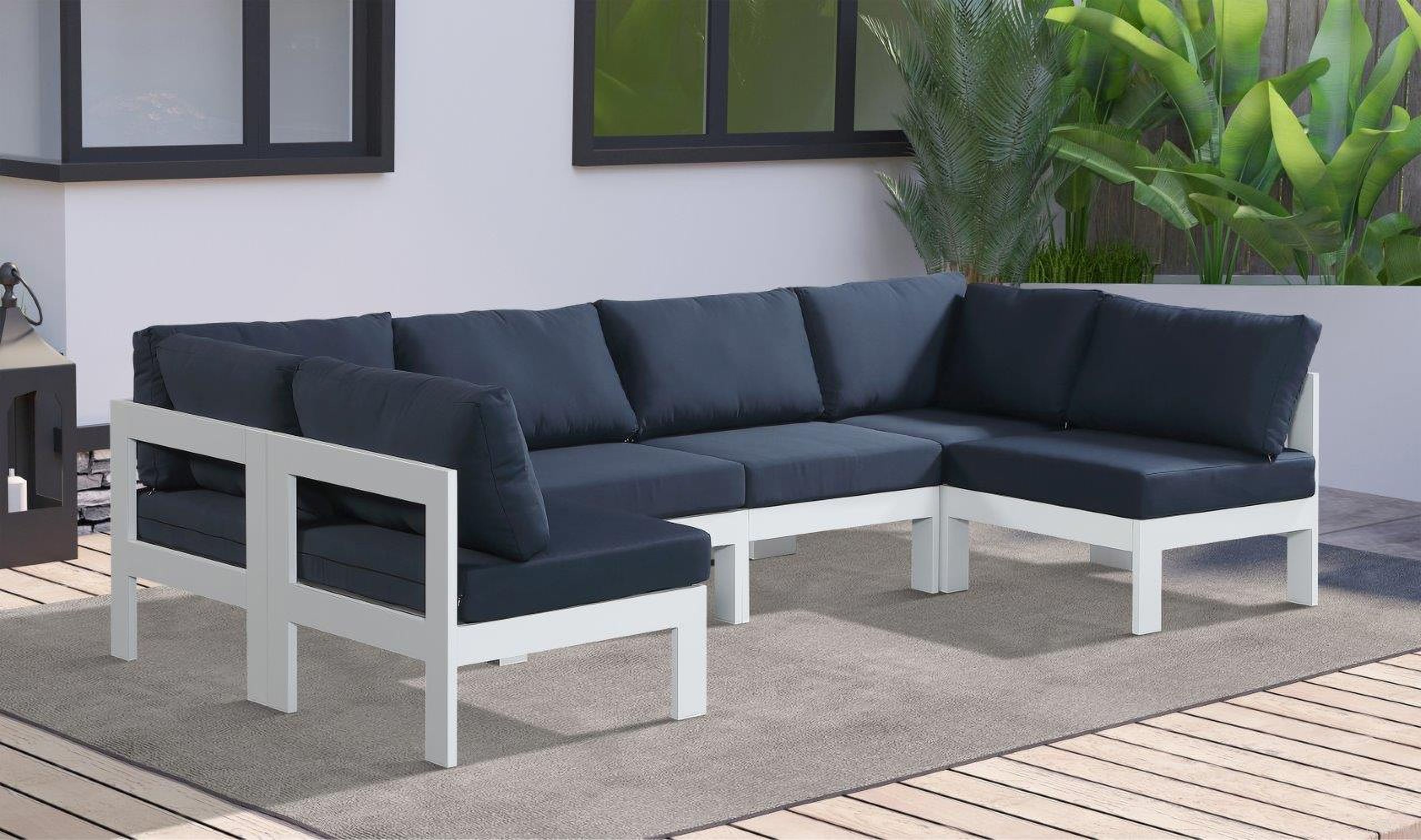 Nizuc Water Resistant Fabric Outdoor Patio 6 Piece Modular Sectional In Navy