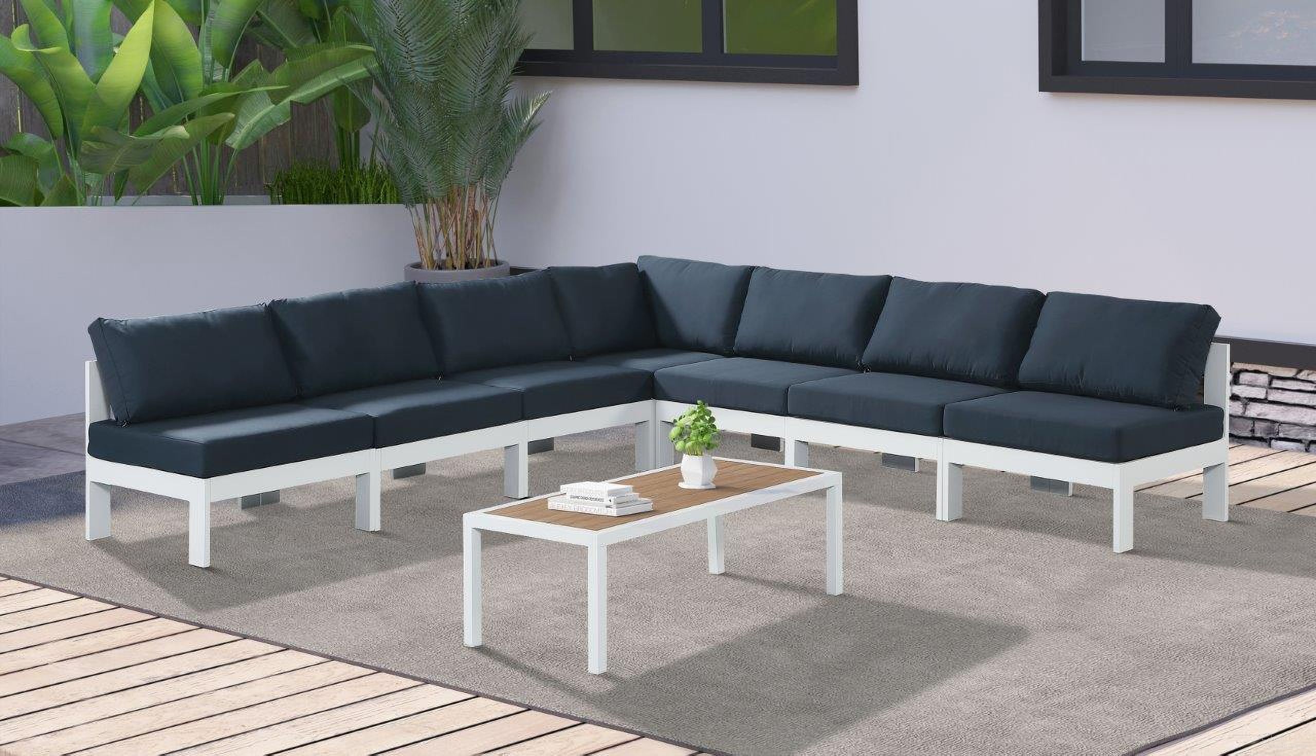 Nizuc Water Resistant Fabric Outdoor Patio 7 Piece Modular Sectional In Navy