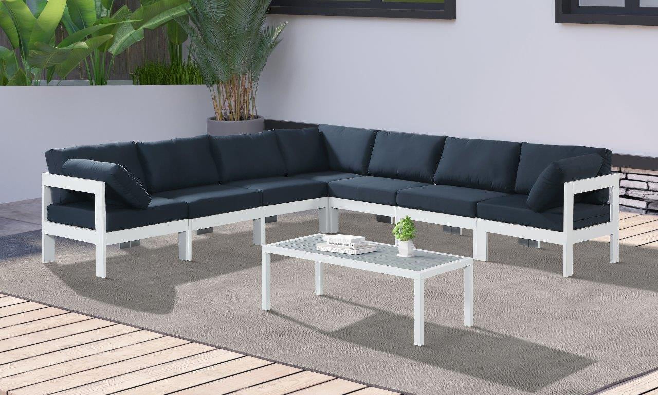 Nizuc Water Resistant Fabric Outdoor Patio 7 Piece Modular Sectional In Navy