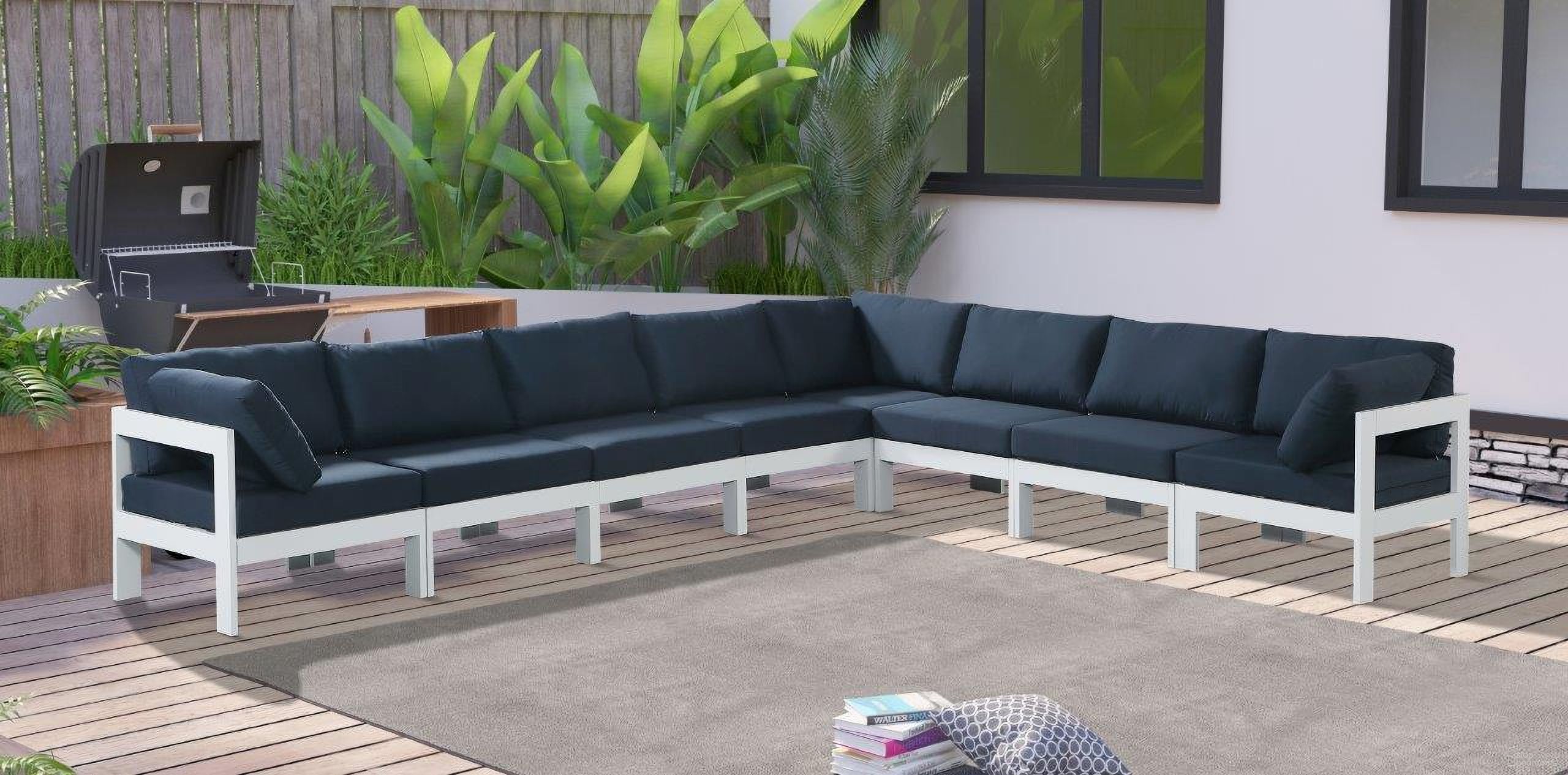 Nizuc Water Resistant Fabric Outdoor Patio 8 Piece Modular Sectional In Navy