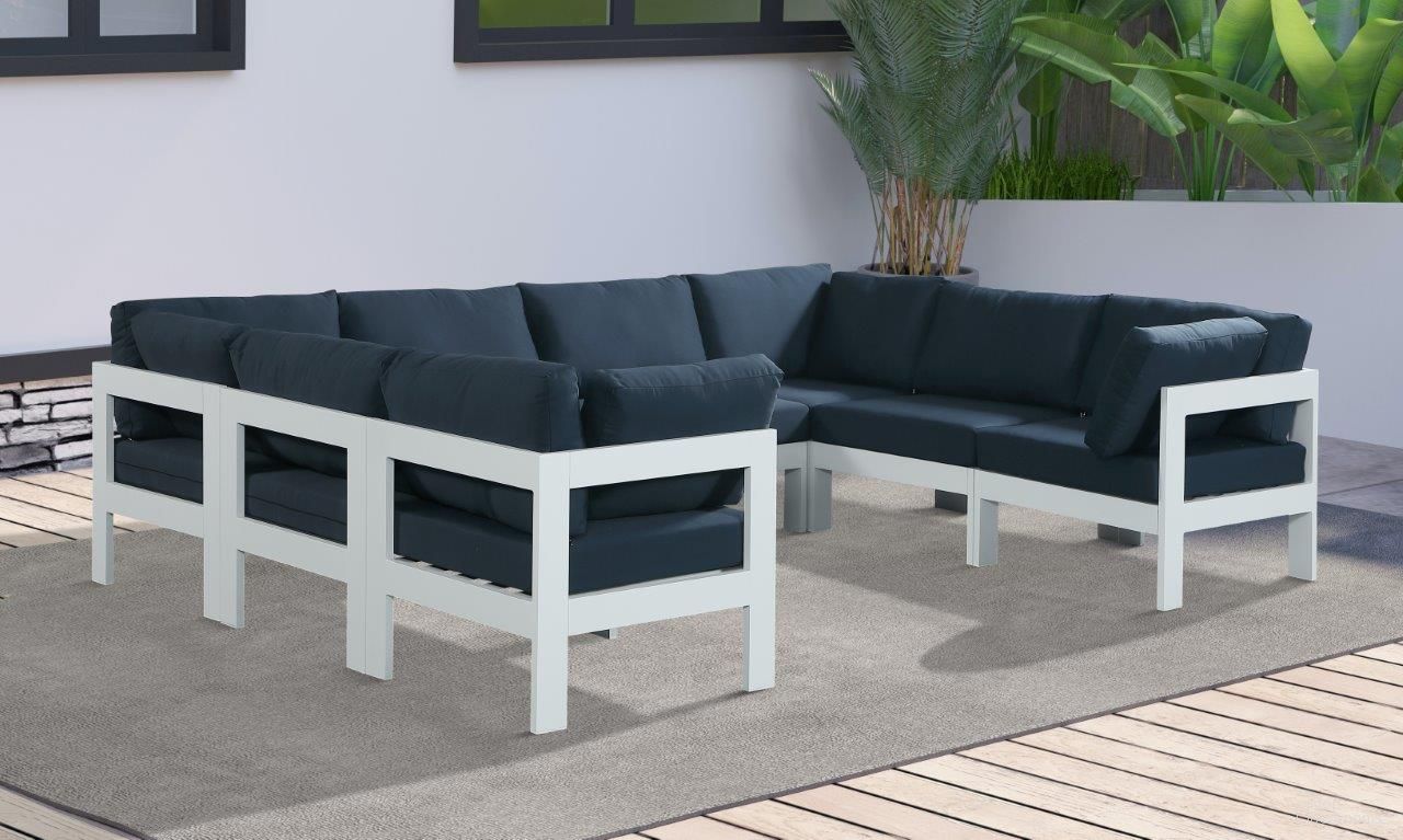 Nizuc Water Resistant Fabric Outdoor Patio 8 Piece Modular Sectional In Navy