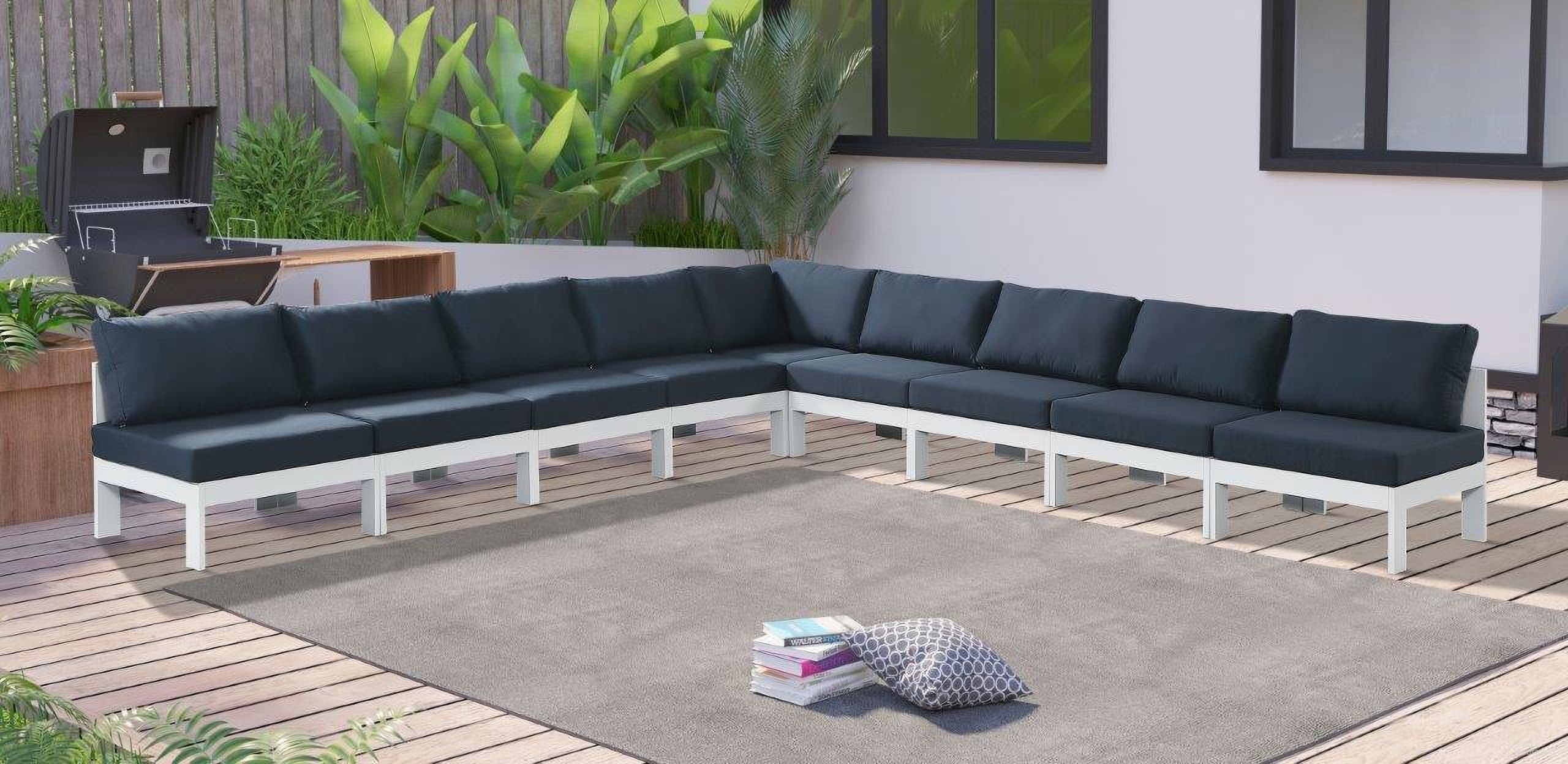 Nizuc Water Resistant Fabric Outdoor Patio 9 Piece Modular Sectional In Navy