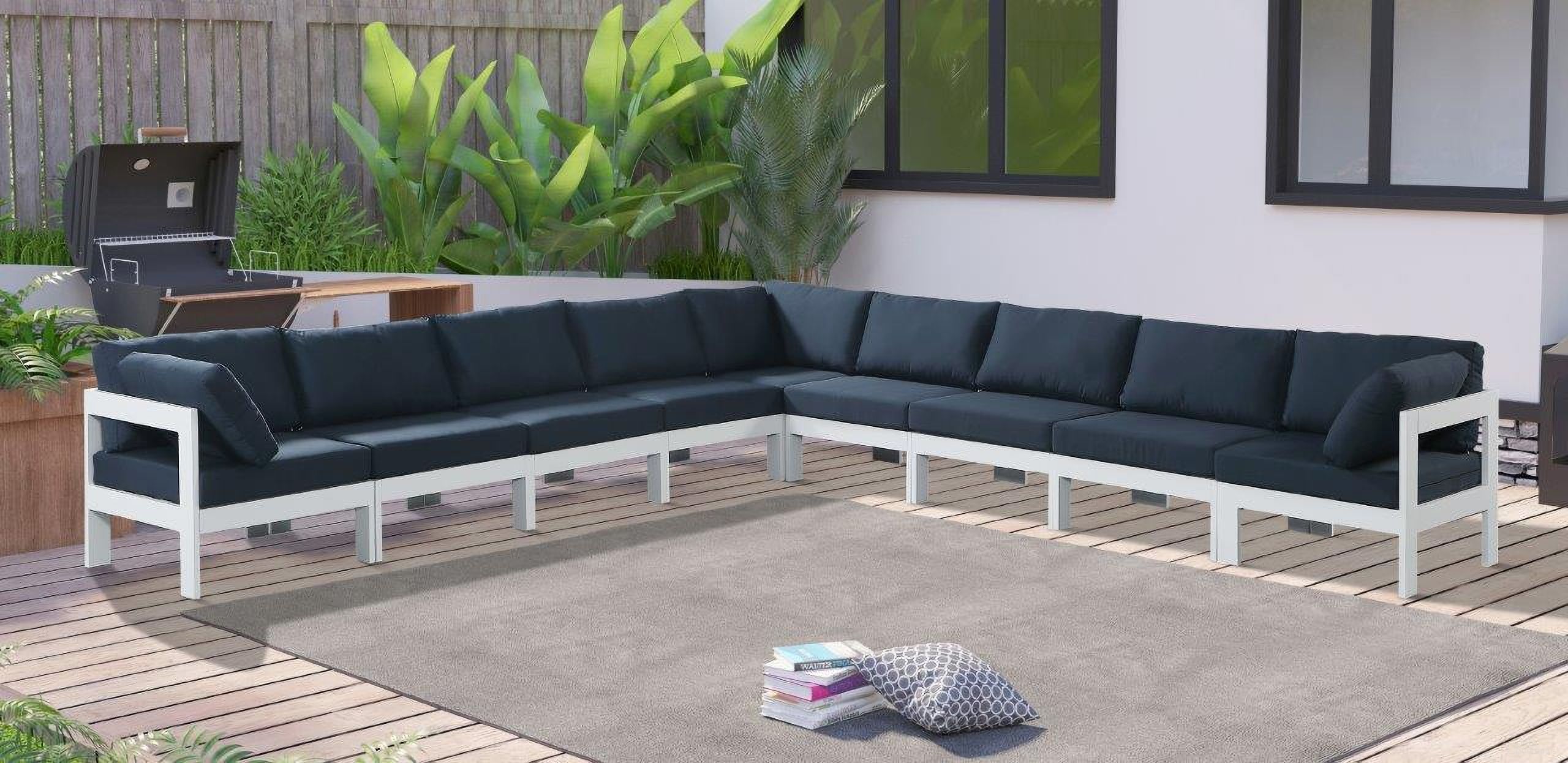 Nizuc Water Resistant Fabric Outdoor Patio 9 Piece Modular Sectional In Navy
