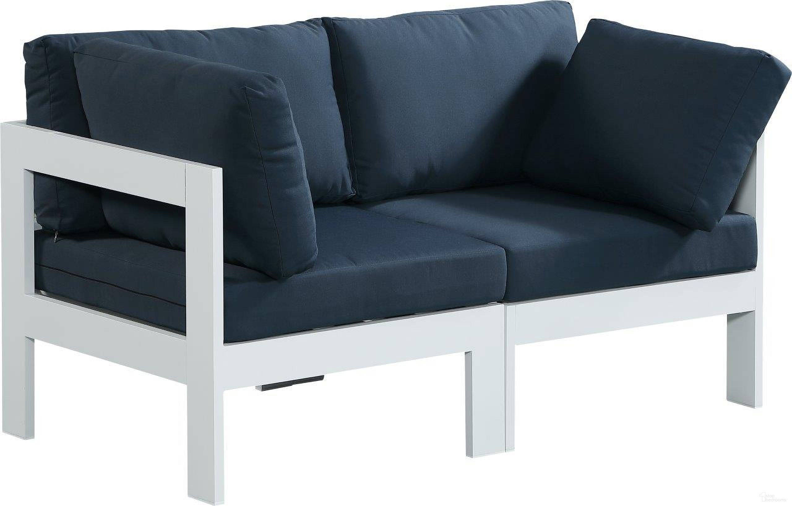 The appearance of Nizuc Water Resistant Fabric Outdoor Patio 2 Piece Modular Sofa In Navy designed by Meridian in the modern / contemporary interior design. This navy piece of furniture  was selected by 1StopBedrooms from Nizuc Collection to add a touch of cosiness and style into your home. Sku: 375Navy-Corner;375Navy-Corner. Material: Aluminum.