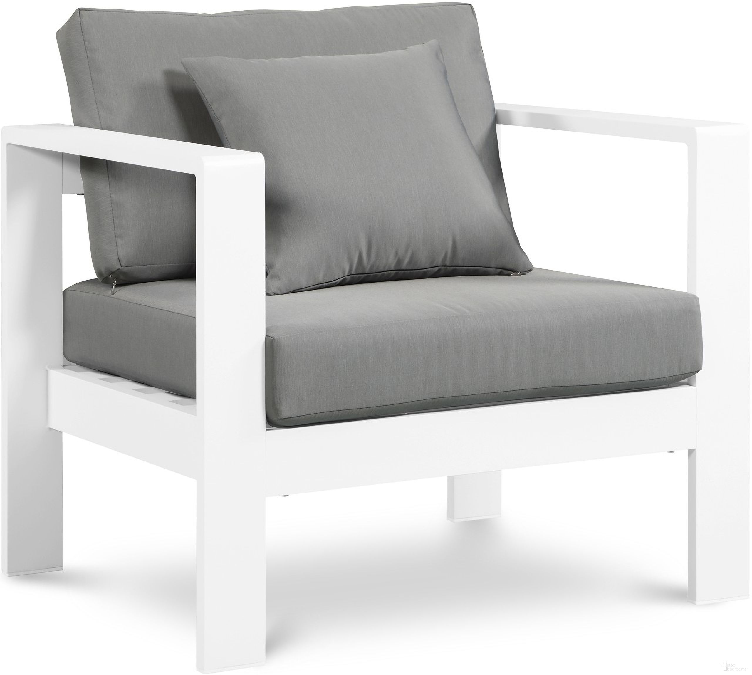 The appearance of Nizuc Water Resistant Fabric Outdoor Patio Aluminum Arm Chair In Grey/White designed by Meridian in the modern / contemporary interior design. This grey piece of furniture was selected by 1StopBedrooms from Nizuc Collection to add a touch of cosiness and style into your home. Sku: 375Grey-Chair. Material: Aluminum.