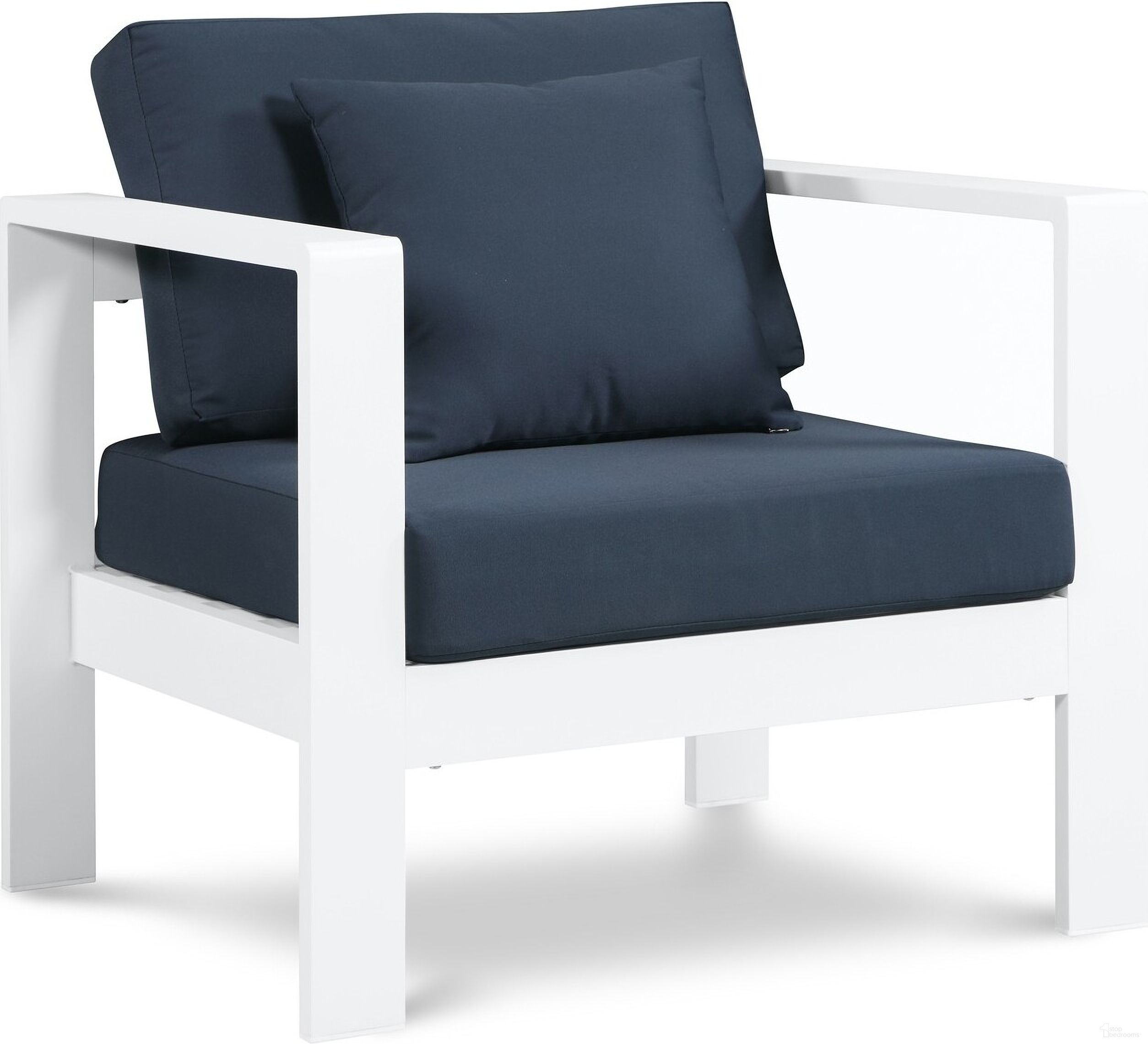 The appearance of Nizuc Water Resistant Fabric Outdoor Patio Aluminum Arm Chair In Navy designed by Meridian in the modern / contemporary interior design. This navy piece of furniture  was selected by 1StopBedrooms from Nizuc Collection to add a touch of cosiness and style into your home. Sku: 375Navy-Chair. Material: Aluminum.