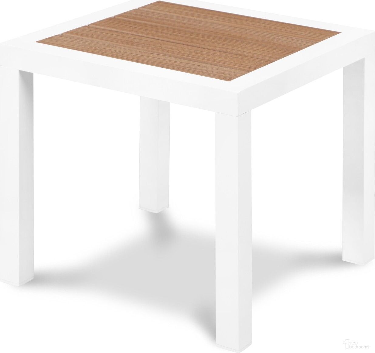 The appearance of Nizuc Wood Look Accent Paneling Outdoor Patio Aluminum End Table In Brown designed by Meridian in the modern / contemporary interior design. This brown piece of furniture was selected by 1StopBedrooms from Nizuc Collection to add a touch of cosiness and style into your home. Sku: 370-E. Table Top Shape: Square. Material: Aluminum.